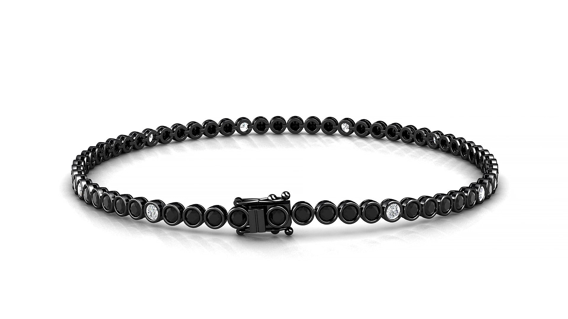 Avila 5-1 | 18k Black Gold 2 mm Round Natural Black Diamond & Diamond 20 cm Tennis Bracelet
