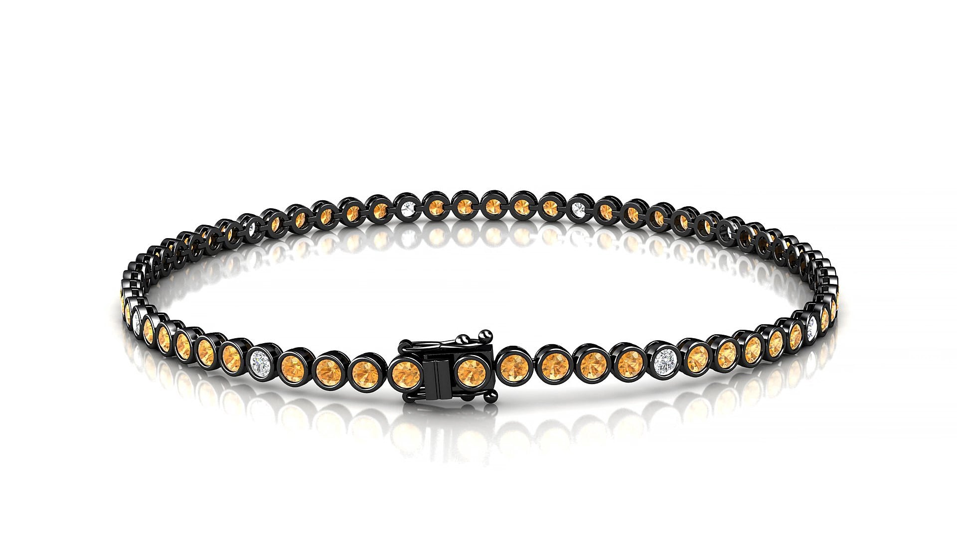 Avila 5-1 | 18k Black Gold 2 mm Round Natural Citrine & Diamond 17 cm Tennis Bracelet