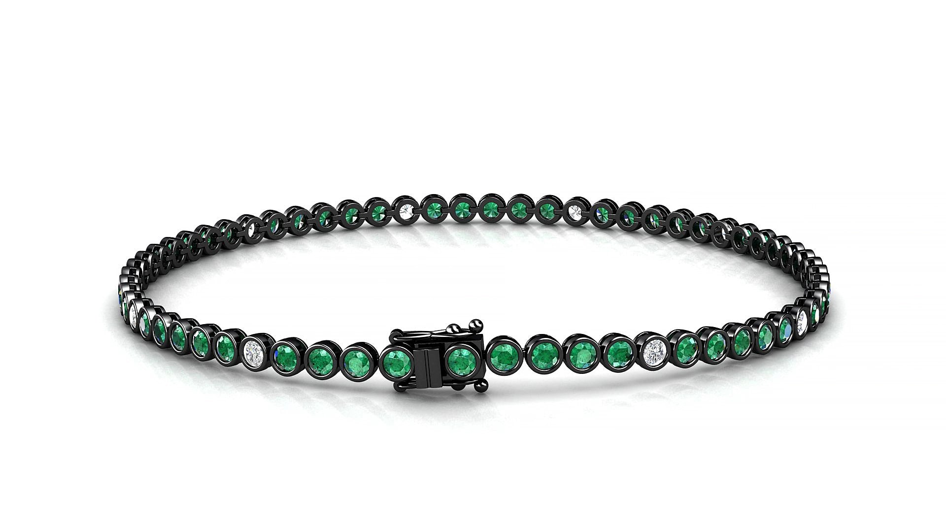 Avila 5-1 | 18k Black Gold 2 mm Round Natural Emerald & Diamond 16 cm Tennis Bracelet