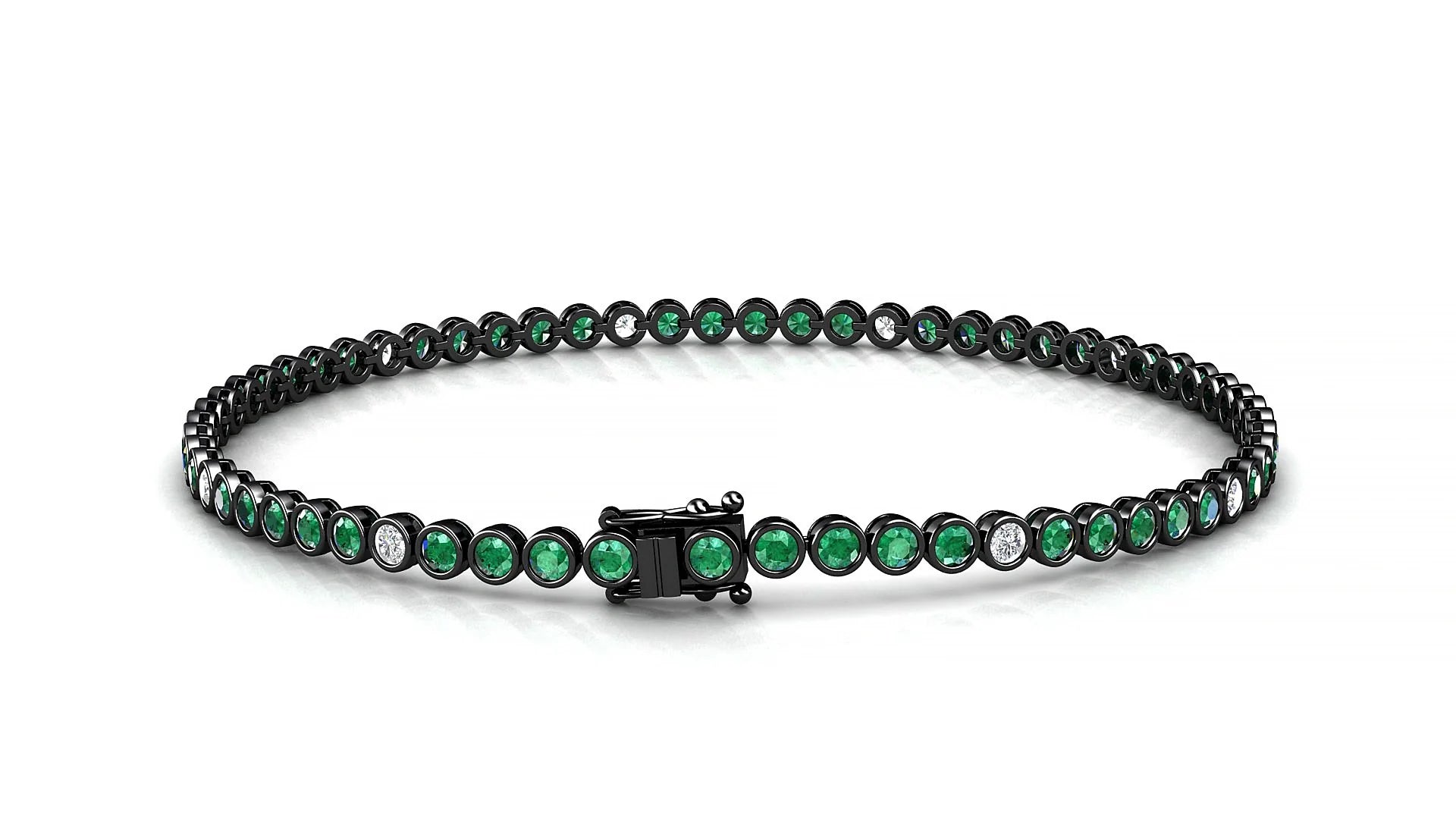 Avila 5-1 | 18k Black Gold 2 mm Round Natural Emerald & Diamond Tennis Bracelet