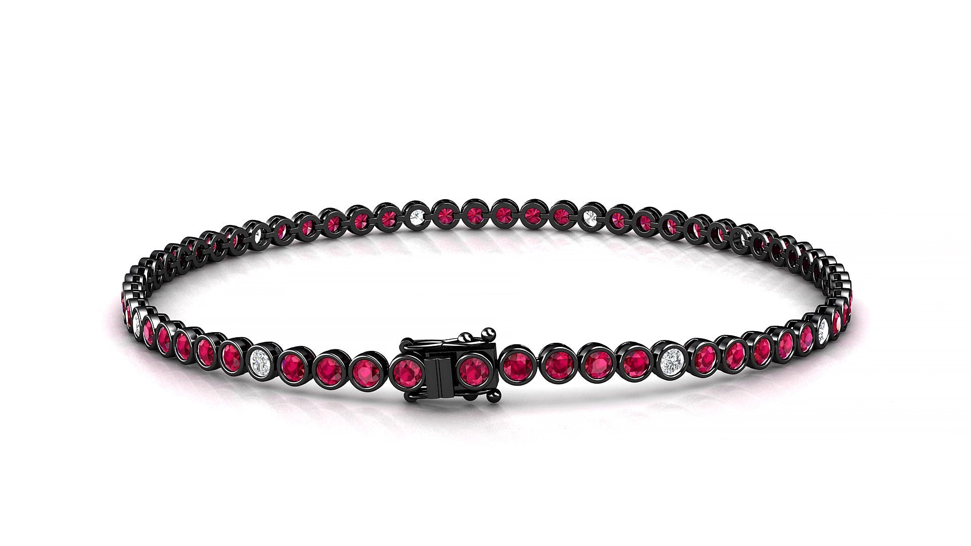Avila 5-1 | 18k Black Gold 2 mm Round Natural Ruby & Diamond 15 cm Tennis Bracelet