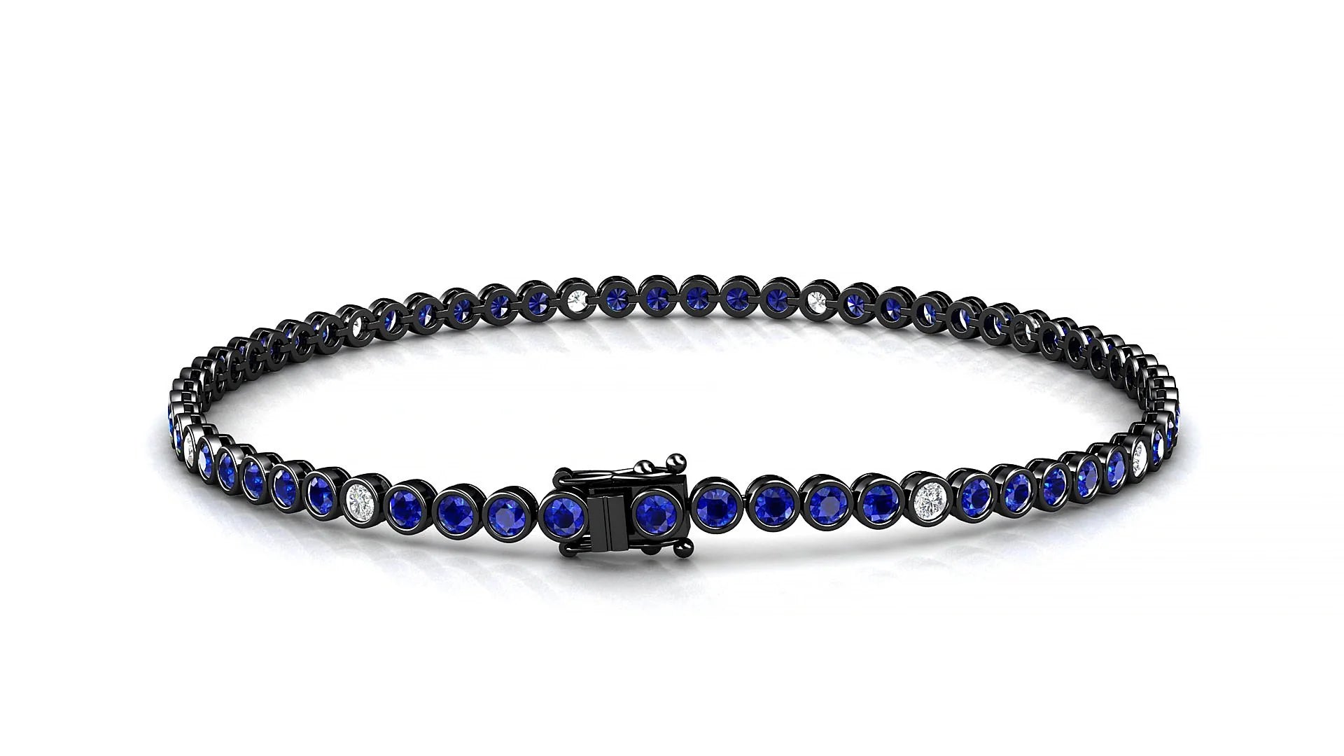 Avila 5-1 | 18k Black Gold 2 mm Round Natural Sapphire & Diamond Tennis Bracelet