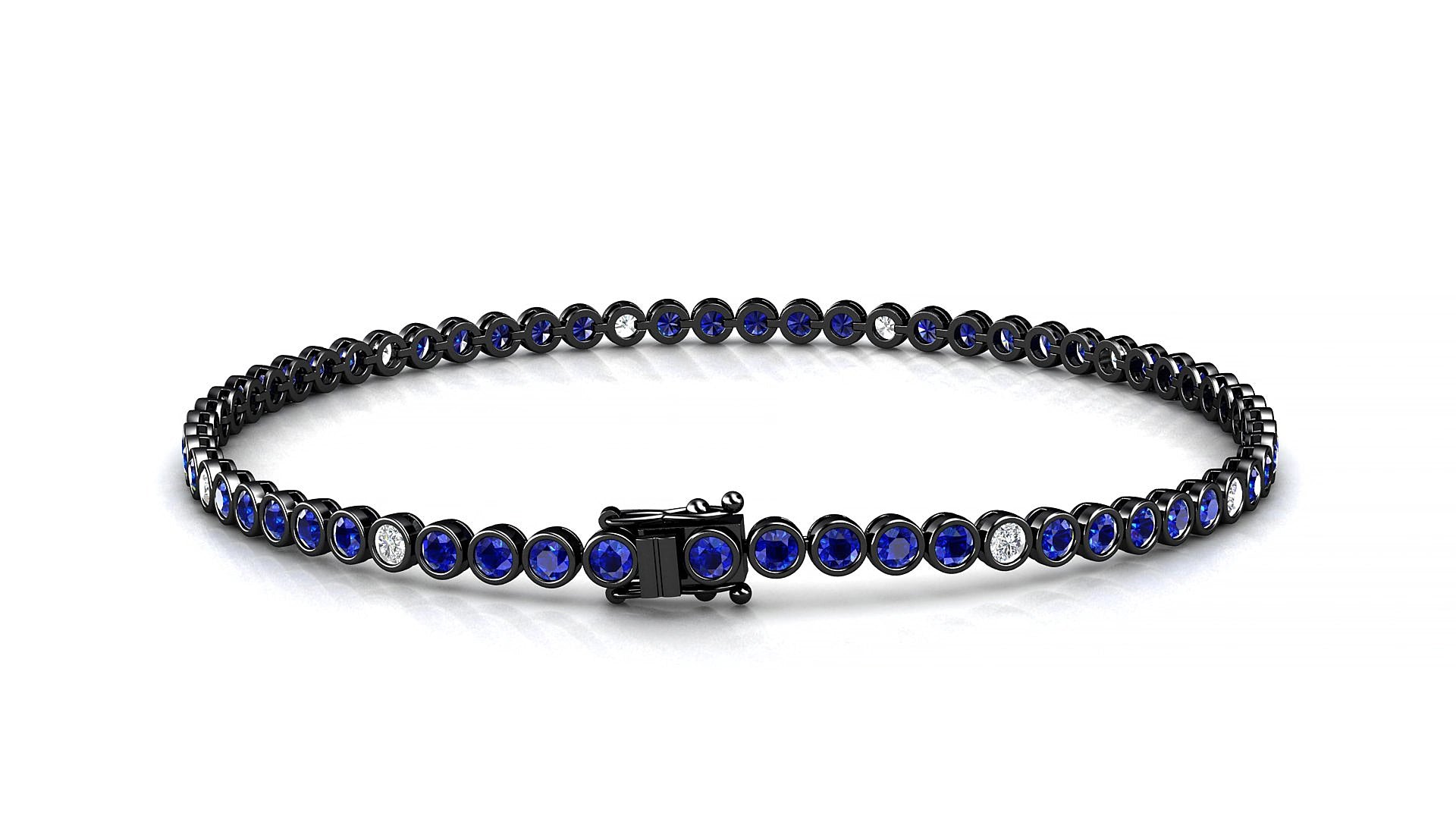 Avila 5-1 | 18k Black Gold 2 mm Round Natural Sapphire & Diamond 15 cm Tennis Bracelet