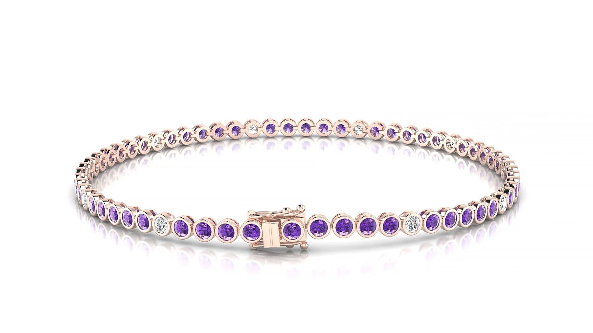 Avila 5-1 | 18k Rose Gold 2 mm Round Natural Amethyst & Diamond Tennis Bracelet