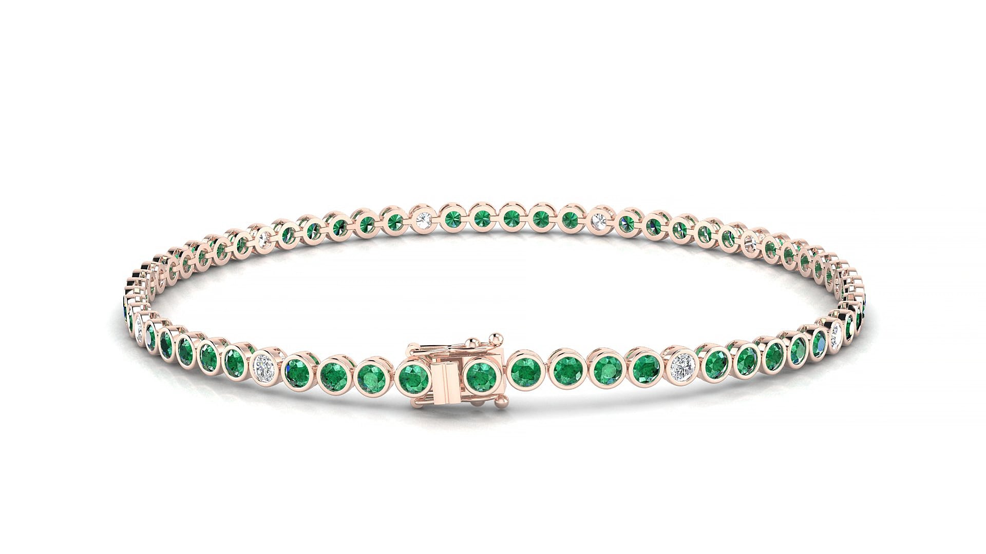 Avila 5-1 | 18k Rose Gold 2 mm Round Natural Emerald & Diamond 15 cm Tennis Bracelet