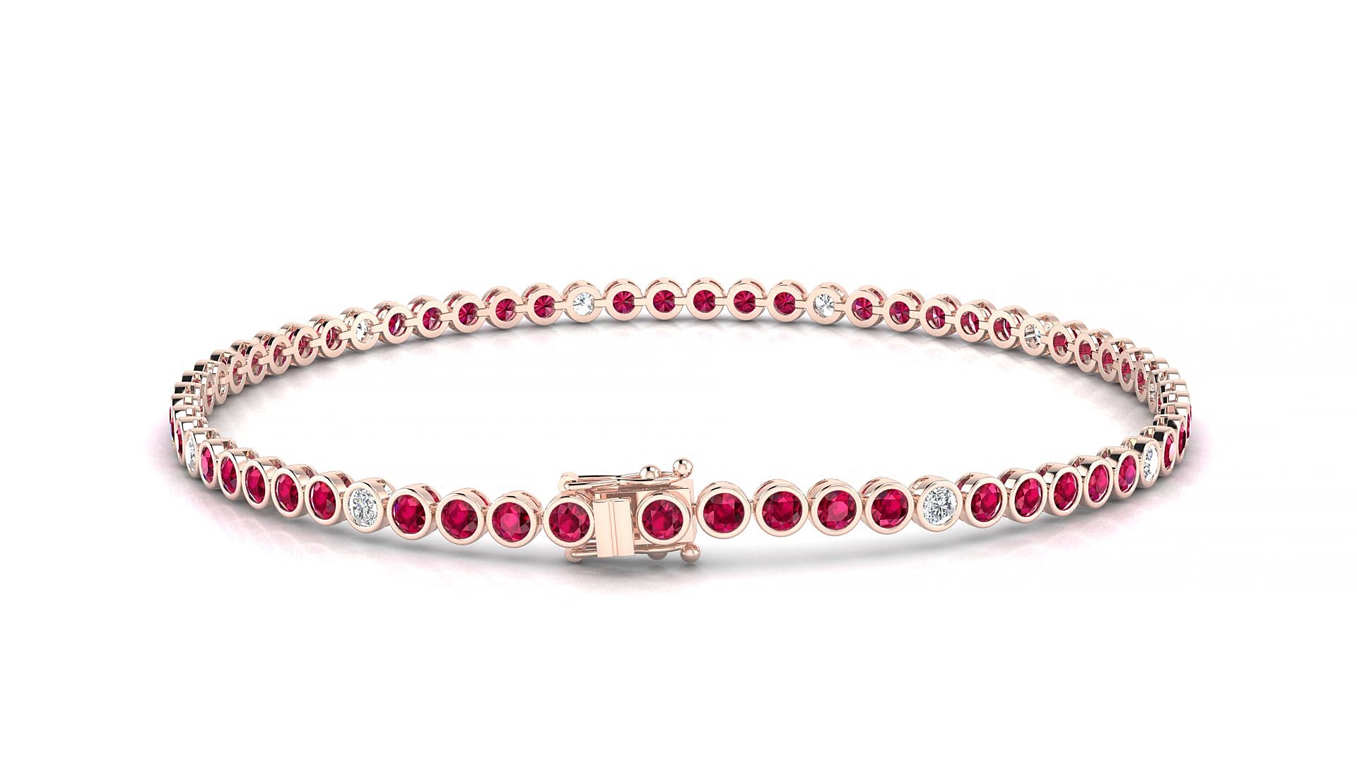 Avila 5-1 | 18k Rose Gold 2 mm Round Natural Ruby & Diamond 17 cm Tennis Bracelet