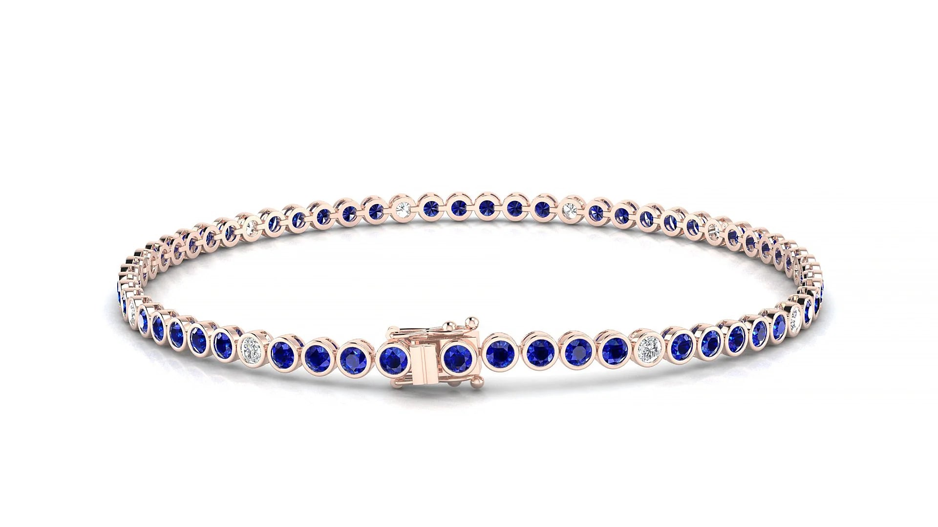 Avila 5-1 | 18k Rose Gold 2 mm Round Natural Sapphire & Diamond Tennis Bracelet