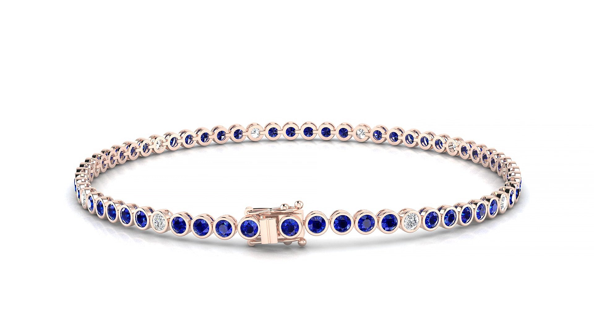 Avila 5-1 | 18k Rose Gold 2 mm Round Natural Sapphire & Diamond 19 cm Tennis Bracelet