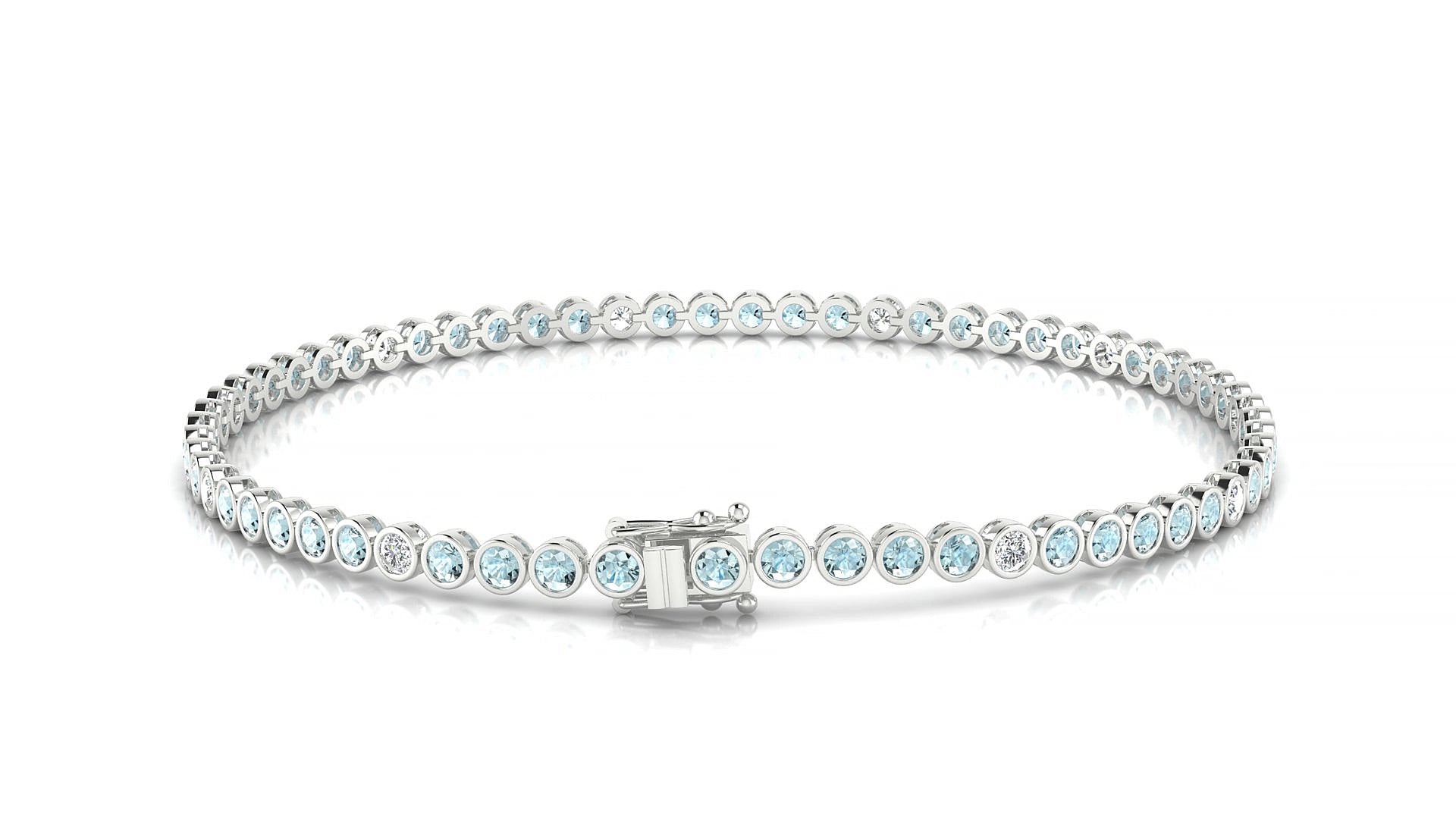 Avila 5-1 | 18k White Gold 2 mm Round Natural Aquamarine & Diamond 15 cm Tennis Bracelet