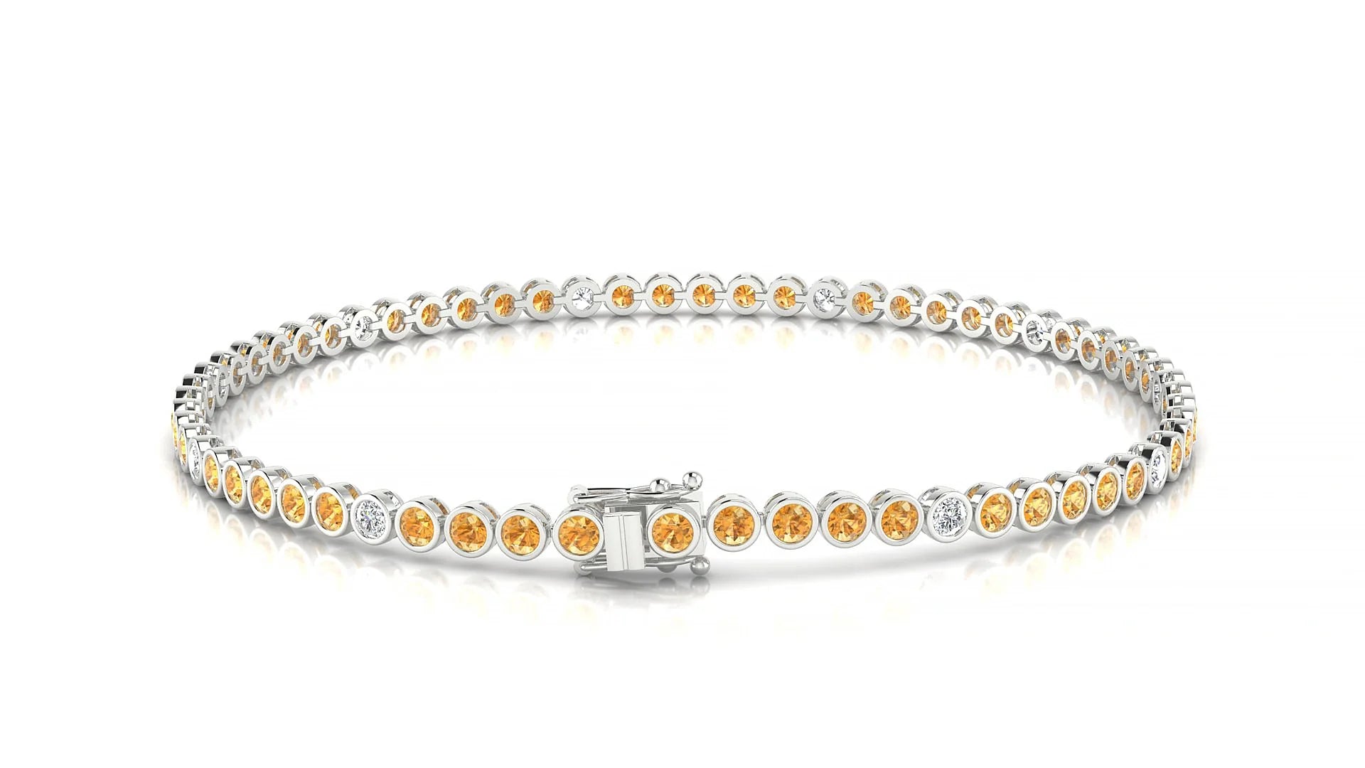 Avila 5-1 | 18k White Gold 2 mm Round Natural Citrine & Diamond Tennis Bracelet
