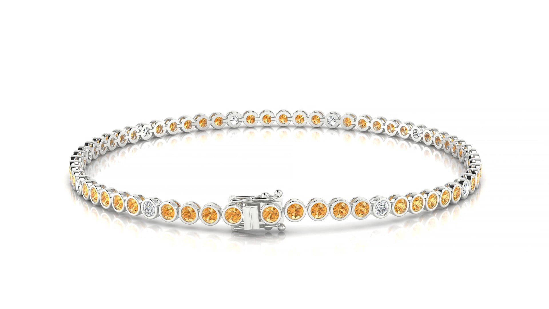 Avila 5-1 | 18k White Gold 2 mm Round Natural Citrine & Diamond 18 cm Tennis Bracelet
