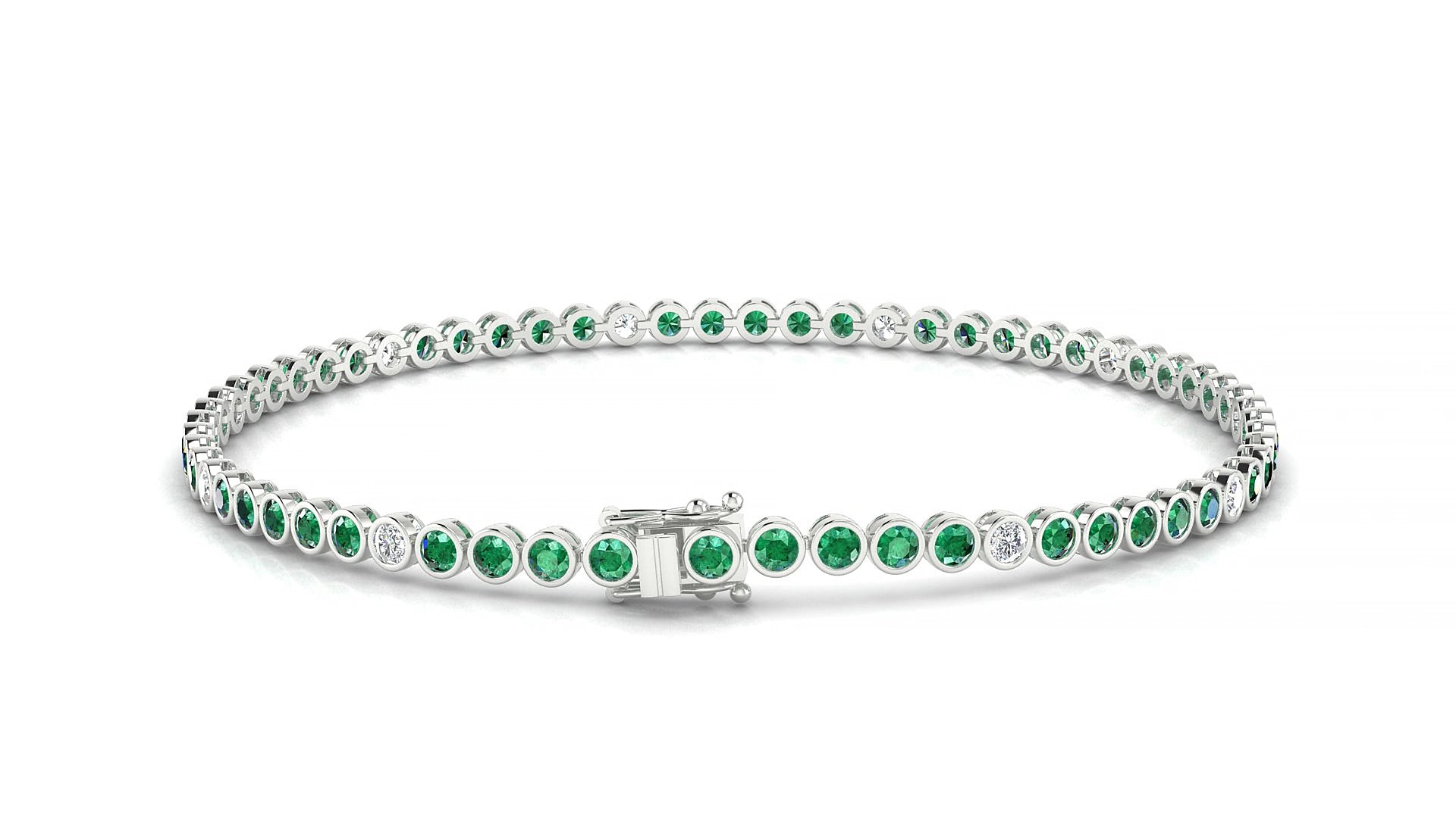 Avila 5-1 | 18k White Gold 2 mm Round Natural Emerald & Diamond 15 cm Tennis Bracelet