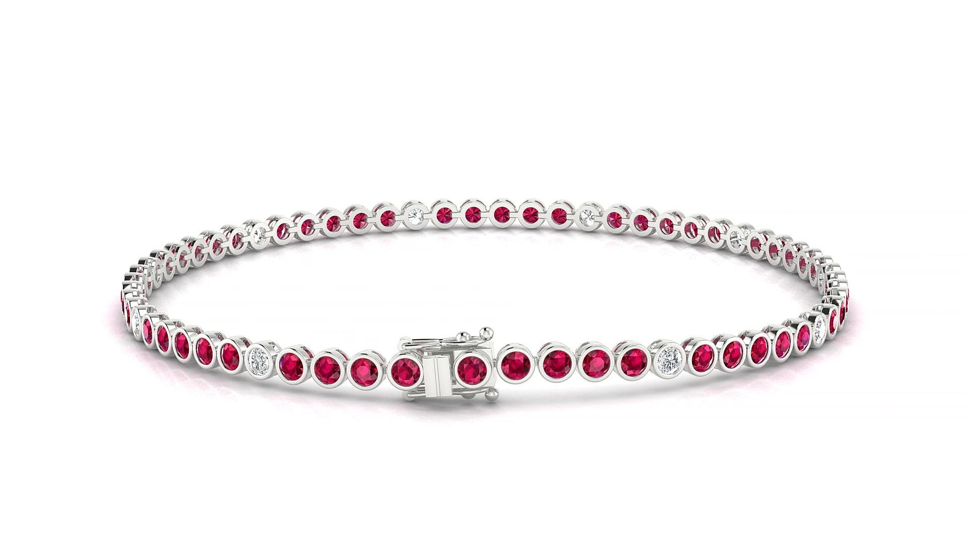 Avila 5-1 | 18k White Gold 2 mm Round Natural Ruby & Diamond 16 cm Tennis Bracelet