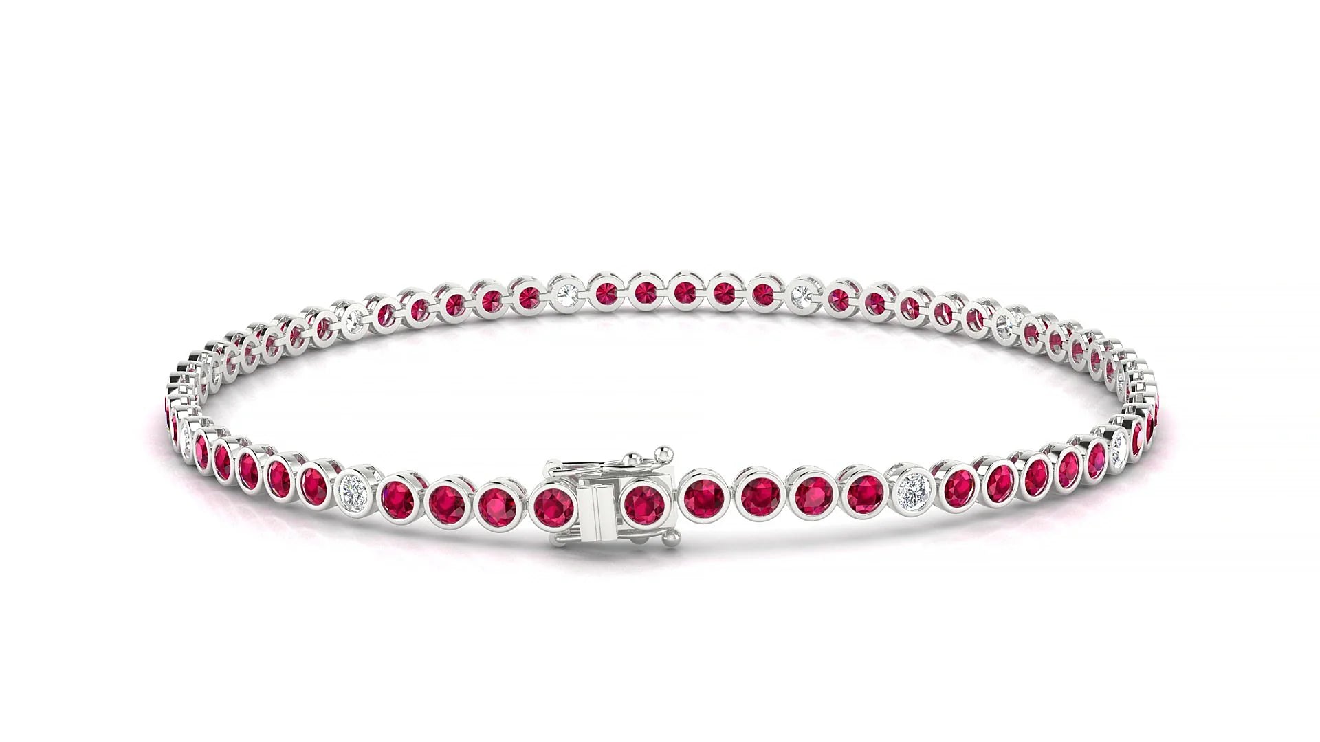 Avila 5-1 | 18k White Gold 2 mm Round Natural Ruby & Diamond Tennis Bracelet