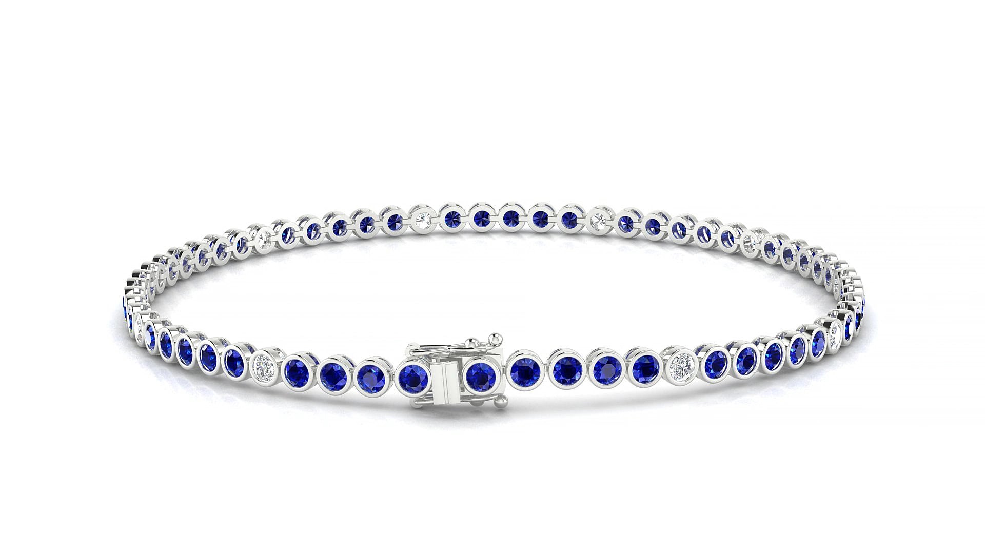 Avila 5-1 | 18k White Gold 2 mm Round Natural Sapphire & Diamond 15 cm Tennis Bracelet