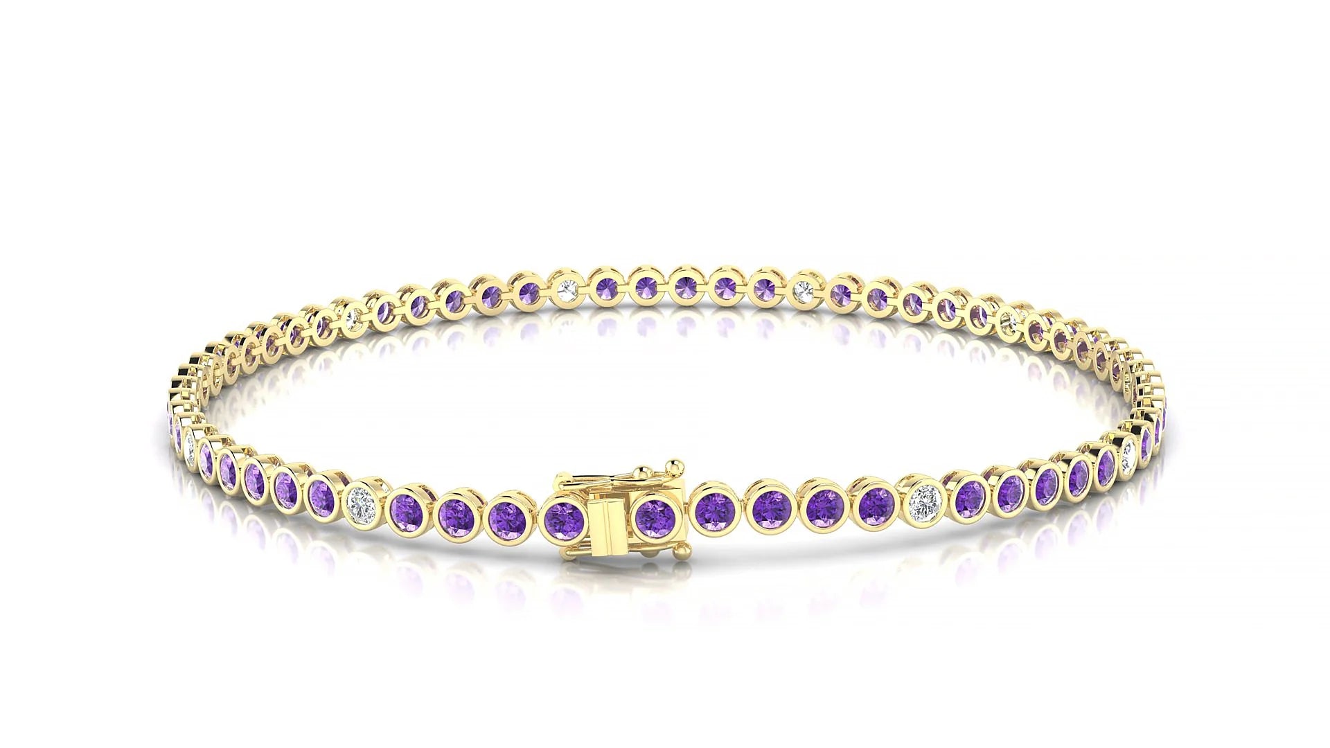 Avila 5-1 | 18k Yellow Gold 2 mm Round Natural Amethyst & Diamond Tennis Bracelet