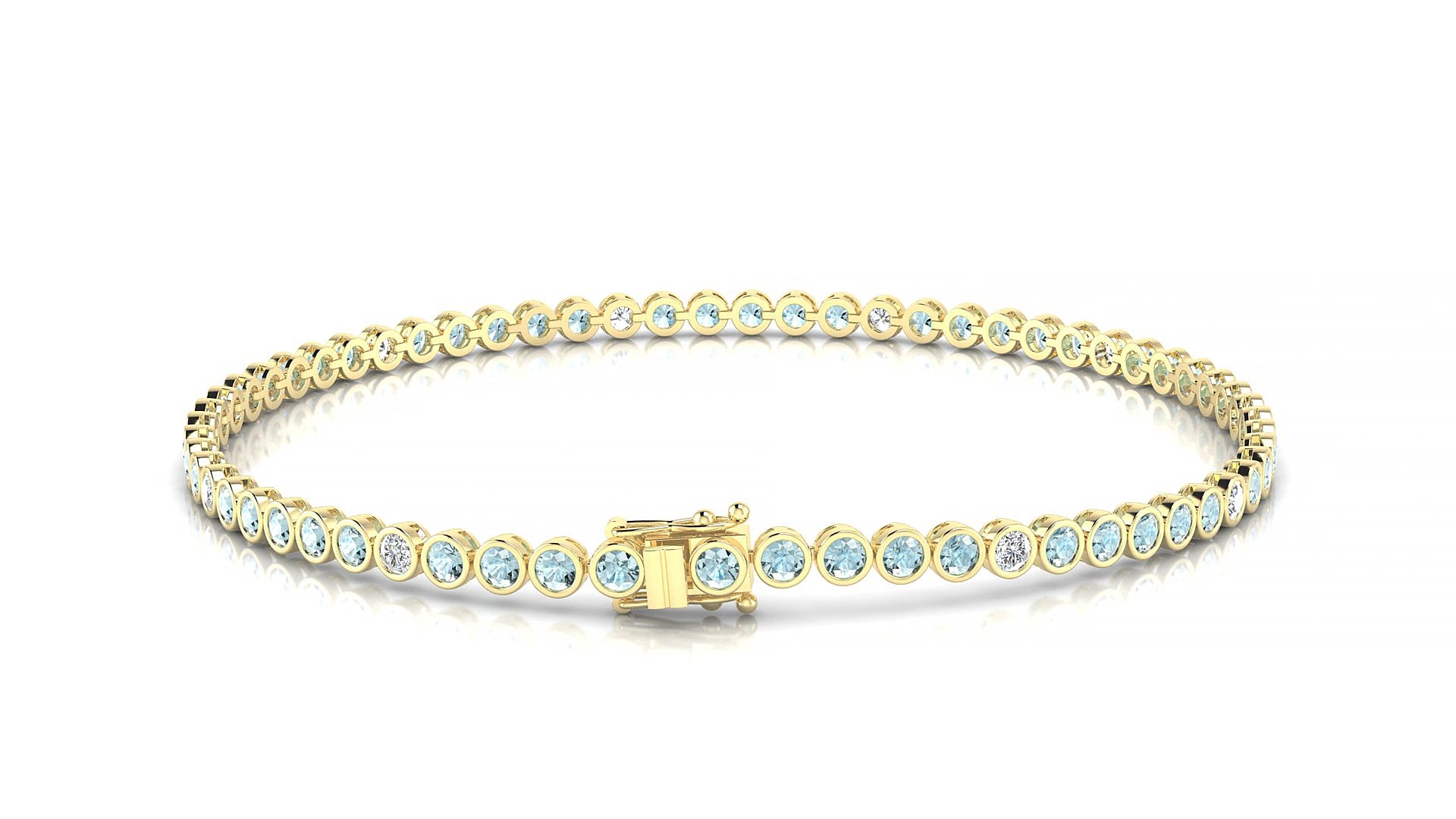 Avila 5-1 | 18k Yellow Gold 2 mm Round Natural Aquamarine & Diamond 17 cm Tennis Bracelet