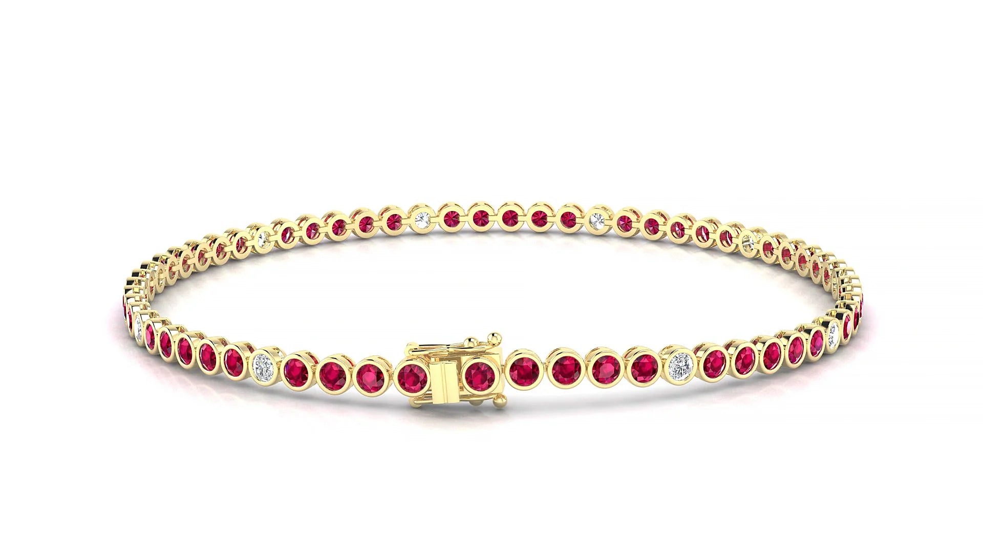 Avila 5-1 | 18k Yellow Gold 2 mm Round Natural Ruby & Diamond Tennis Bracelet