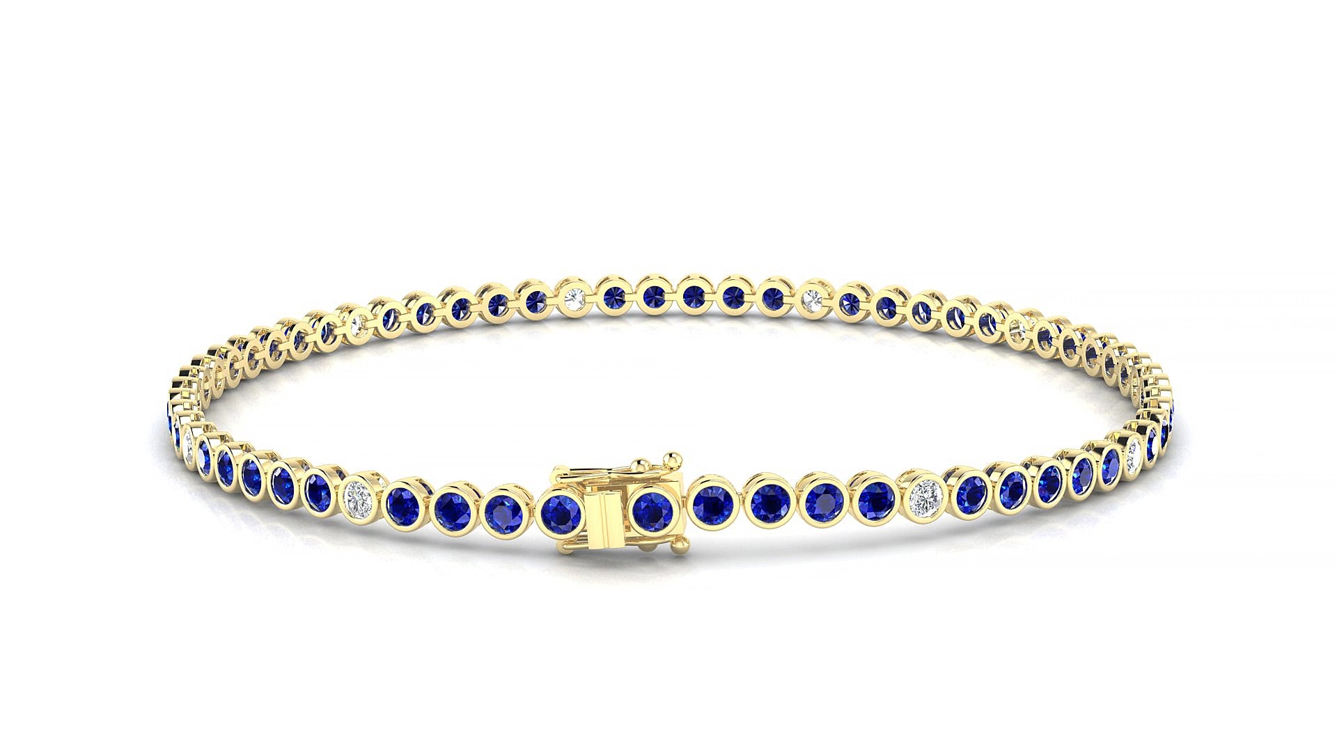 Avila 5-1 | 18k Yellow Gold 2 mm Round Natural Sapphire & Diamond 15 cm Tennis Bracelet