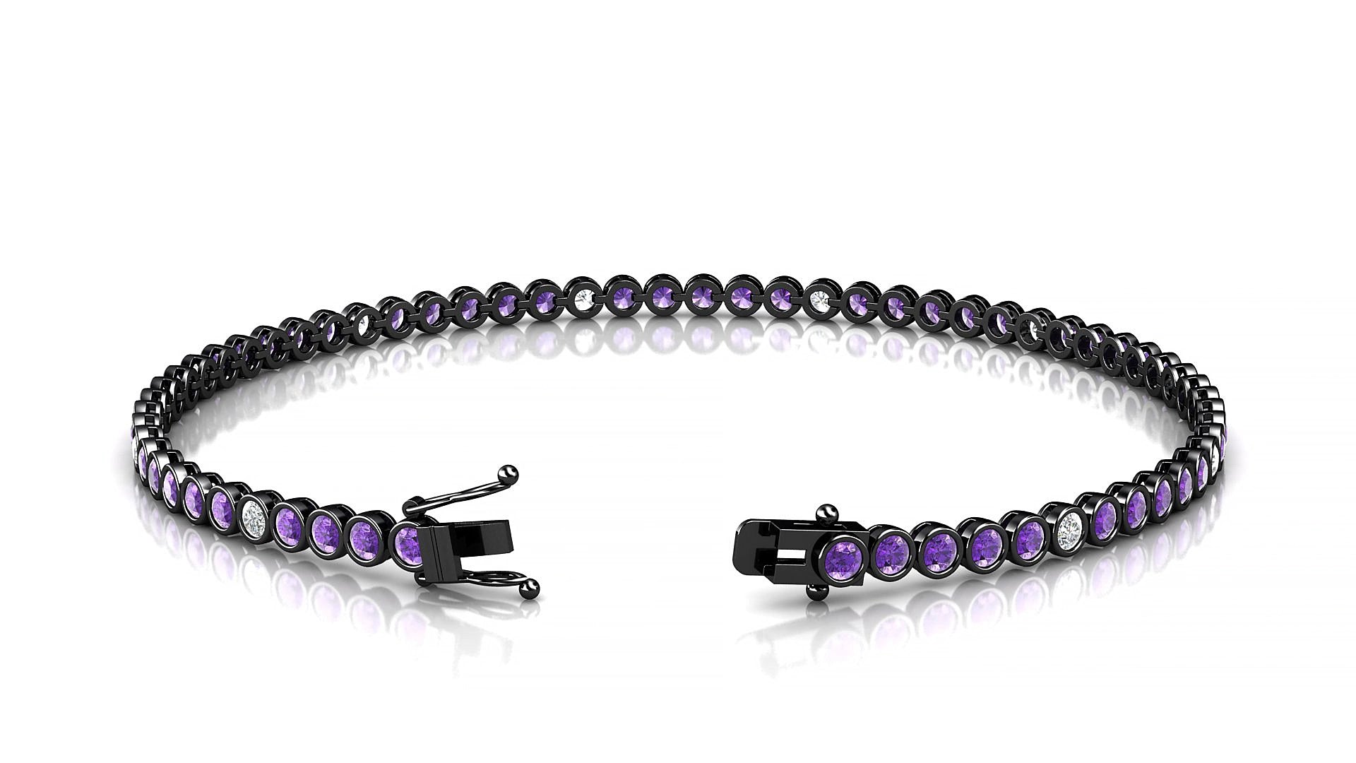 Avila 5-1 | 18k Black Gold 2 mm Round Natural Amethyst & Diamond 18 cm Tennis Bracelet