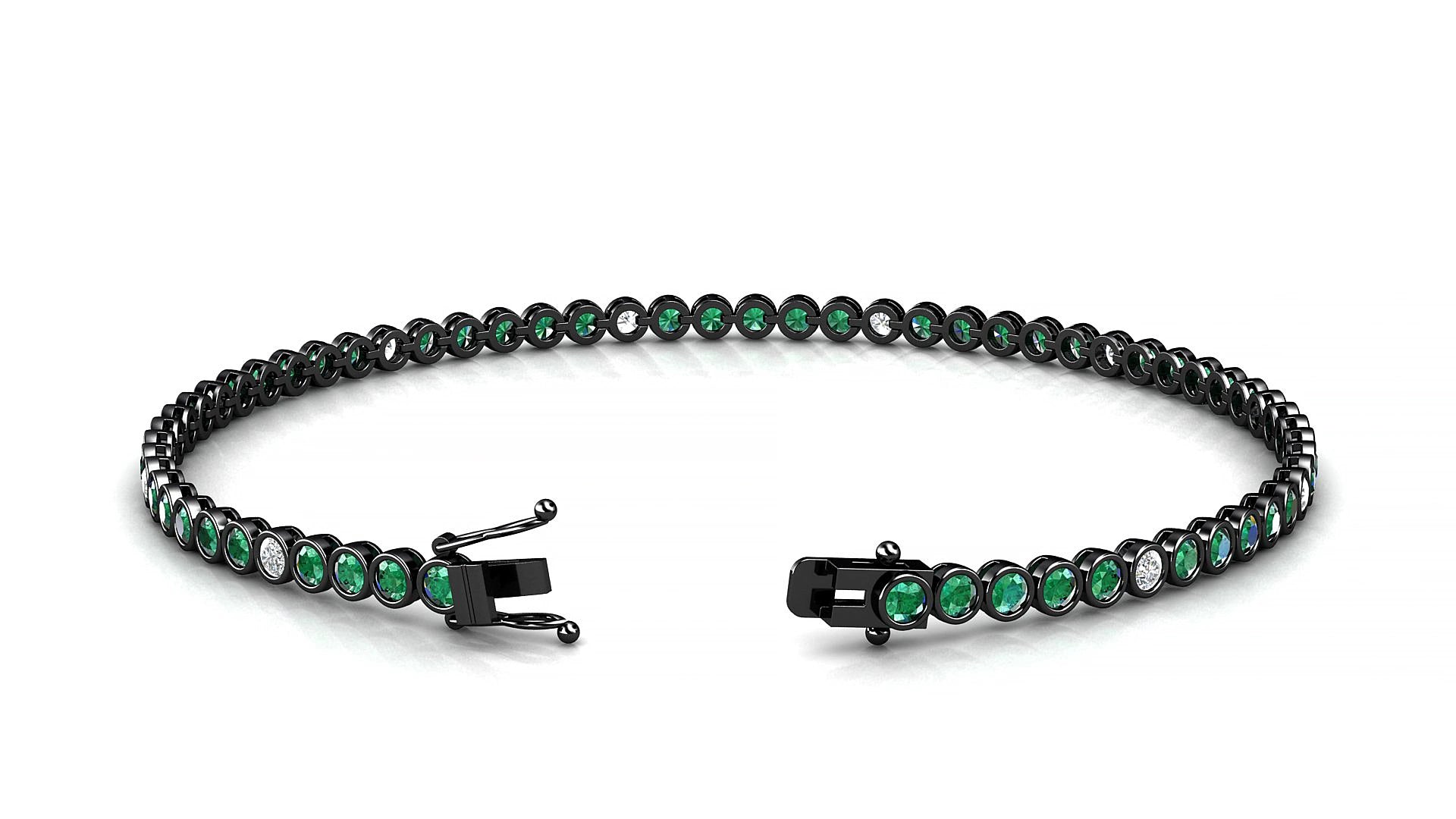 Avila 5-1 | 18k Black Gold 2 mm Round Natural Emerald & Diamond 19 cm Tennis Bracelet