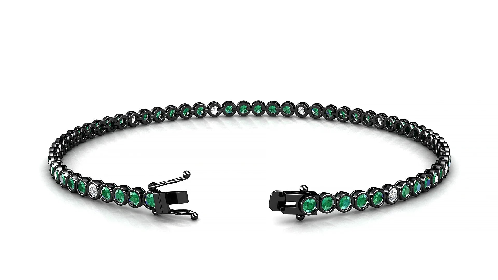 Avila 5-1 | 18k Black Gold 2 mm Round Natural Emerald & Diamond Tennis Bracelet