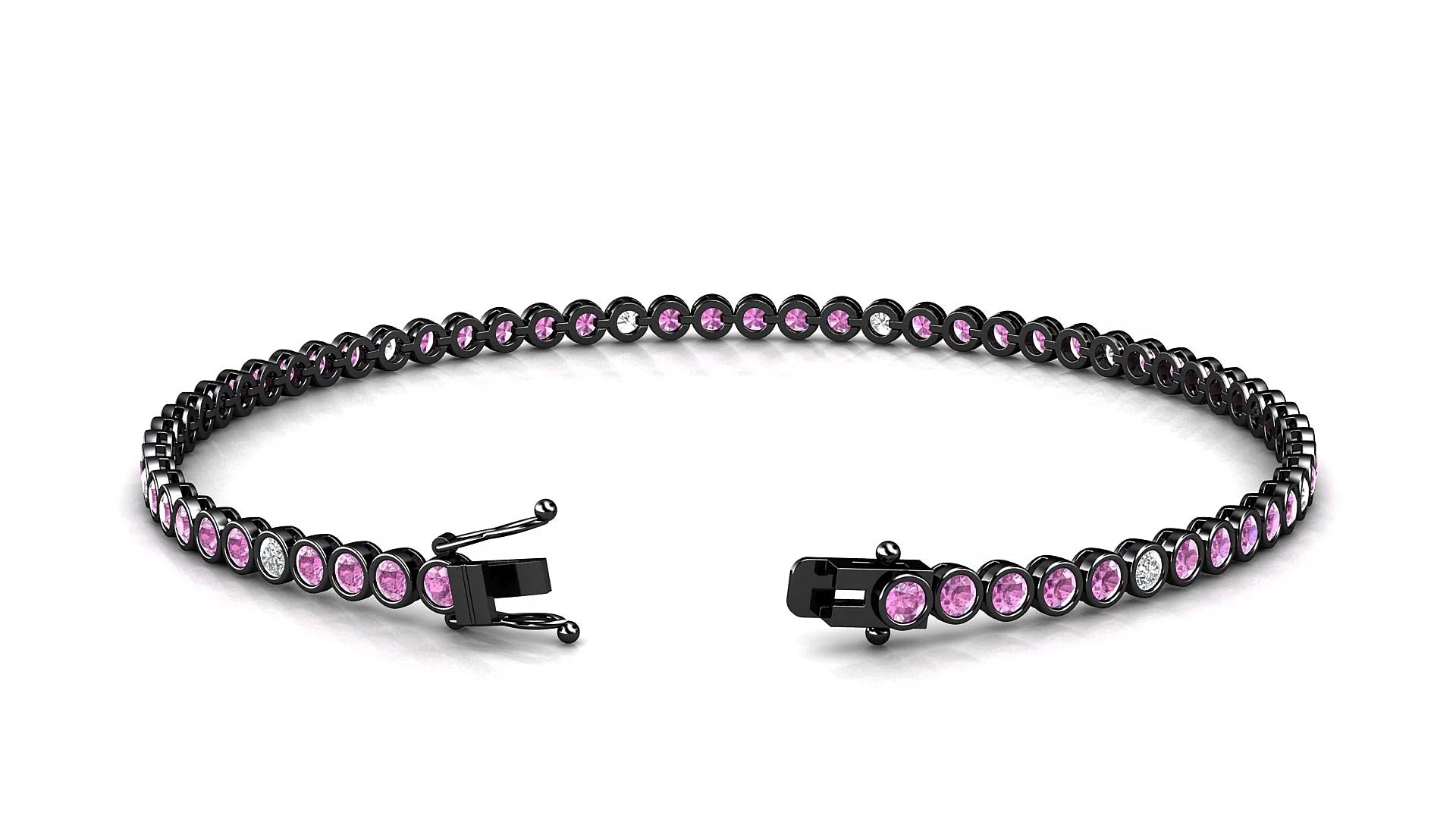 Avila 5-1 | 18k Black Gold 2 mm Round Natural Pink Sapphire & Diamond Tennis Bracelet