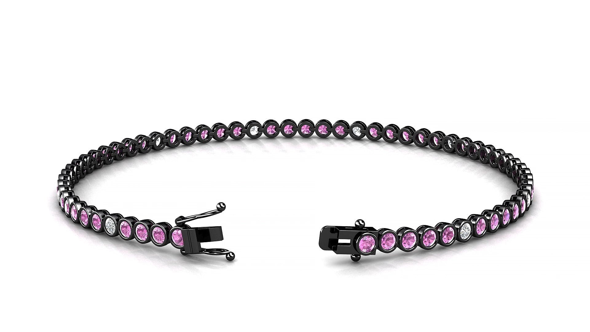Avila 5-1 | 18k Black Gold 2 mm Round Natural Pink Sapphire & Diamond 17 cm Tennis Bracelet