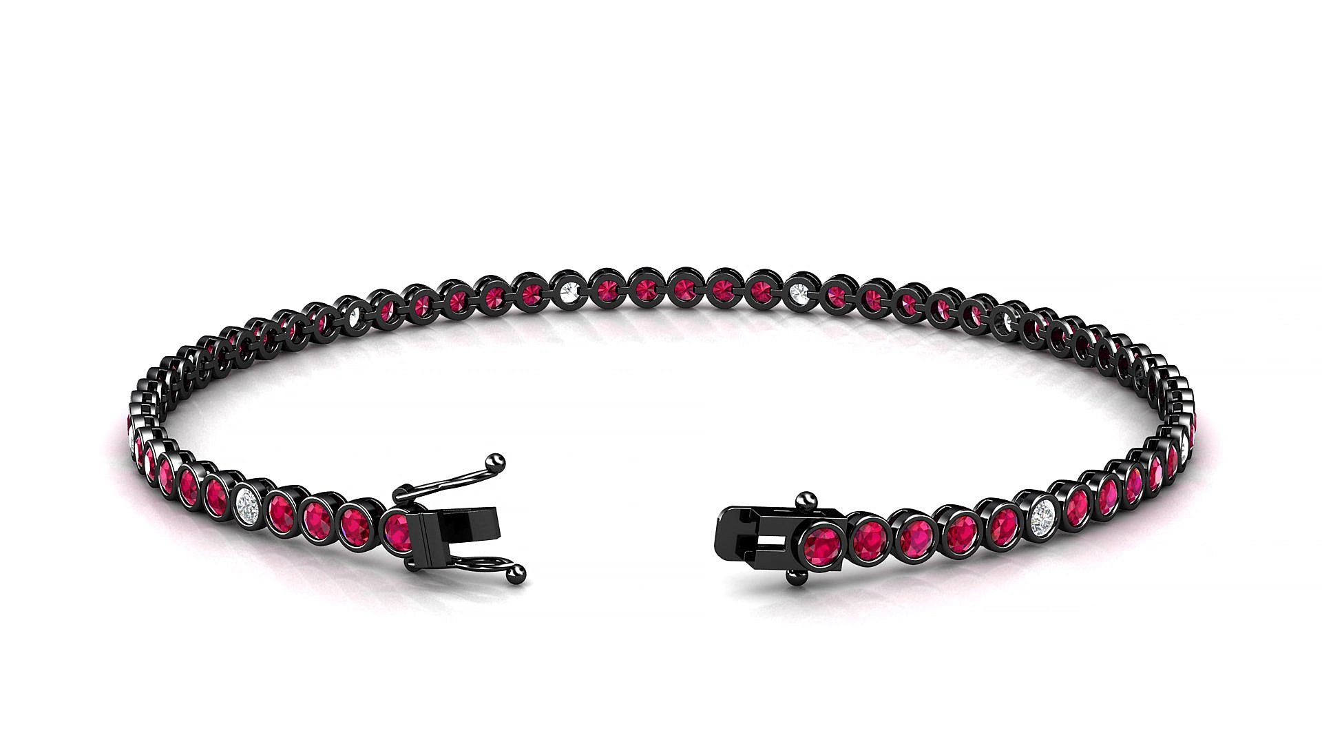 Avila 5-1 | 18k Black Gold 2 mm Round Natural Ruby & Diamond 18 cm Tennis Bracelet
