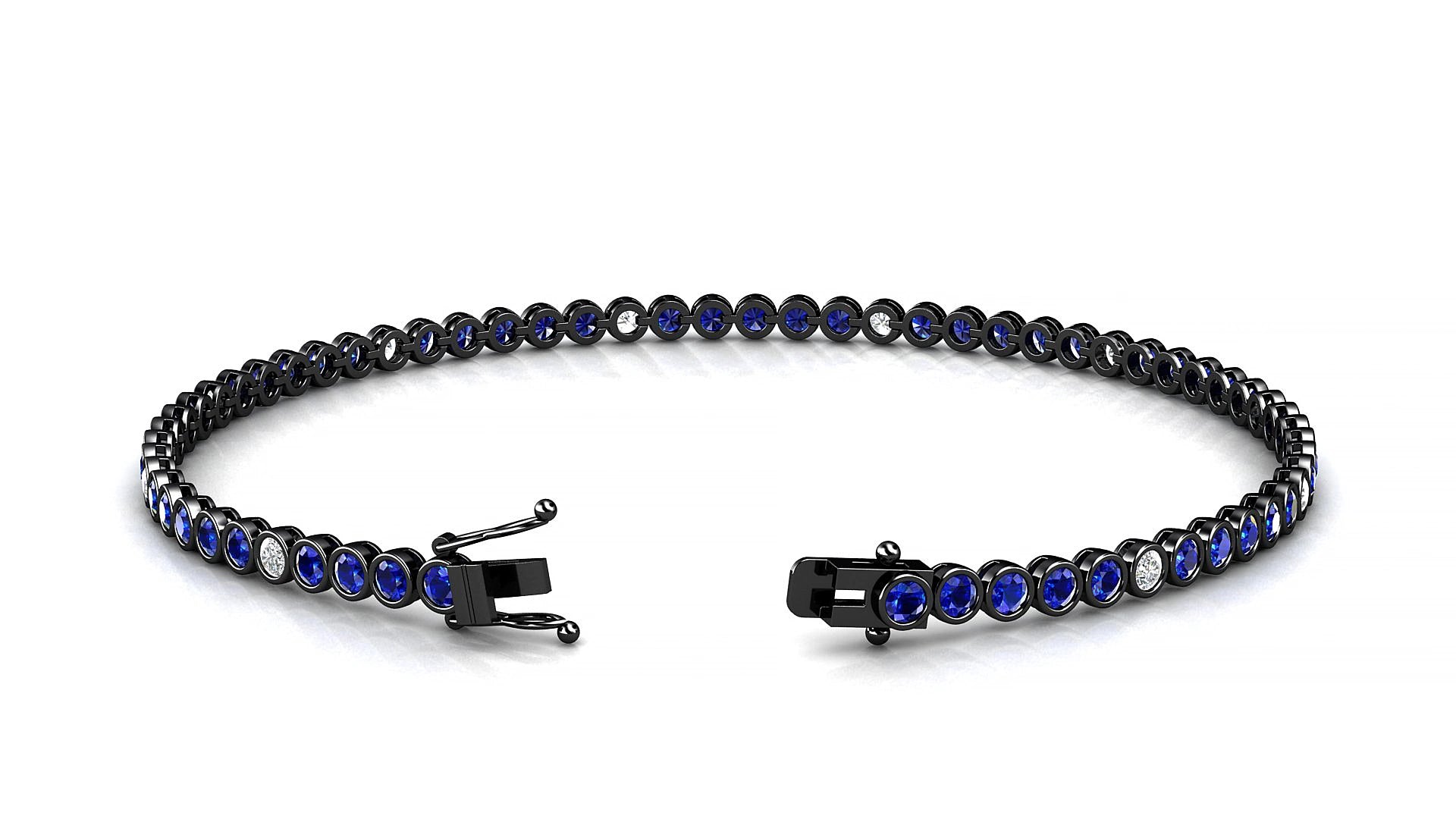 Avila 5-1 | 18k Black Gold 2 mm Round Natural Sapphire & Diamond 18 cm Tennis Bracelet