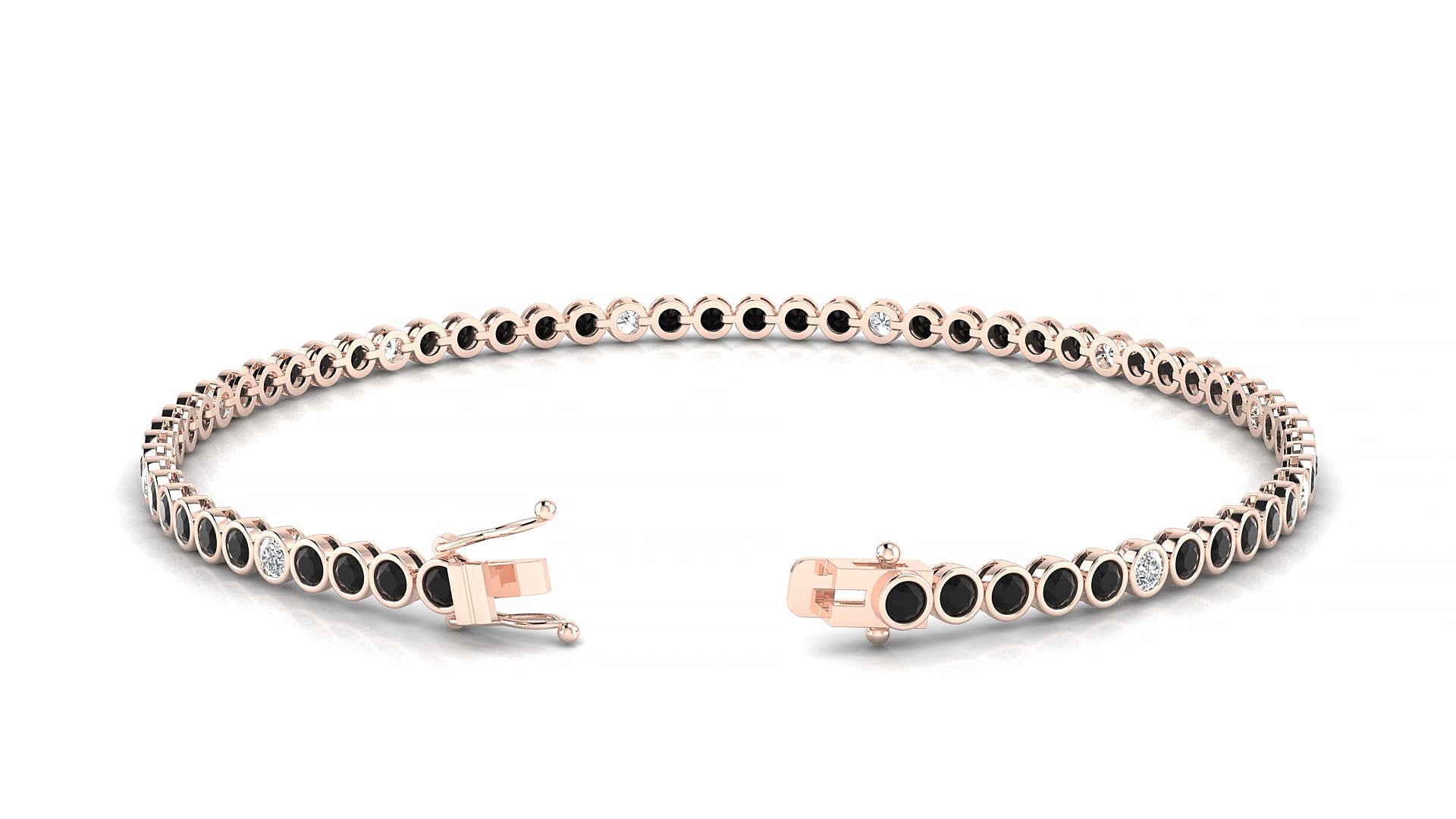 Avila 5-1 | 18k Rose Gold 2 mm Round Natural Black Diamond & Diamond 15 cm Tennis Bracelet
