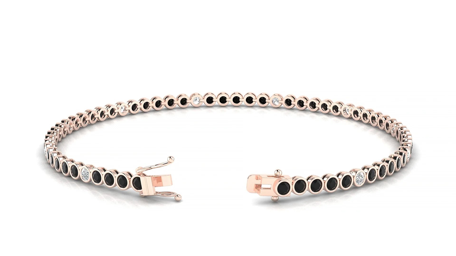 Avila 5-1 | 18k Rose Gold 2 mm Round Natural Black Diamond & Diamond Tennis Bracelet