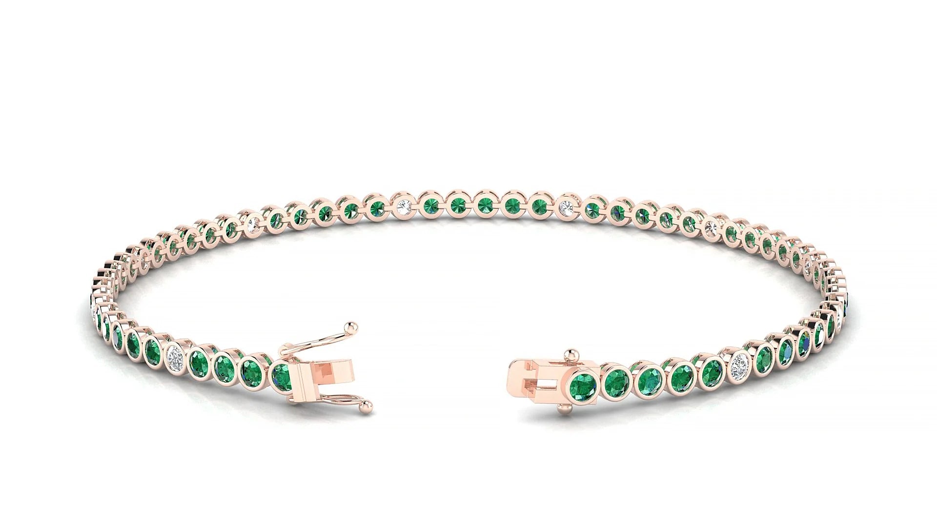 Avila 5-1 | 18k Rose Gold 2 mm Round Natural Emerald & Diamond Tennis Bracelet