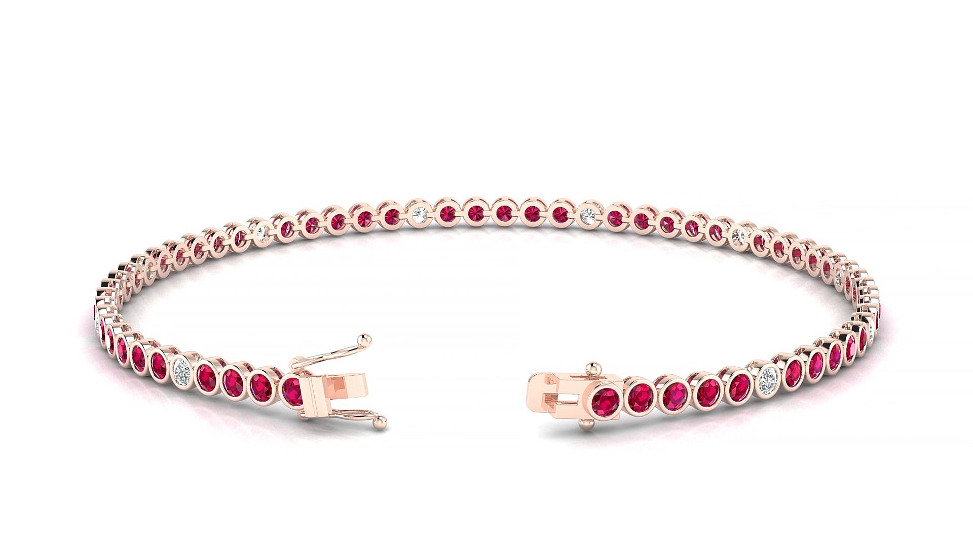 Avila 5-1 | 18k Rose Gold 2 mm Round Natural Ruby & Diamond 15 cm Tennis Bracelet