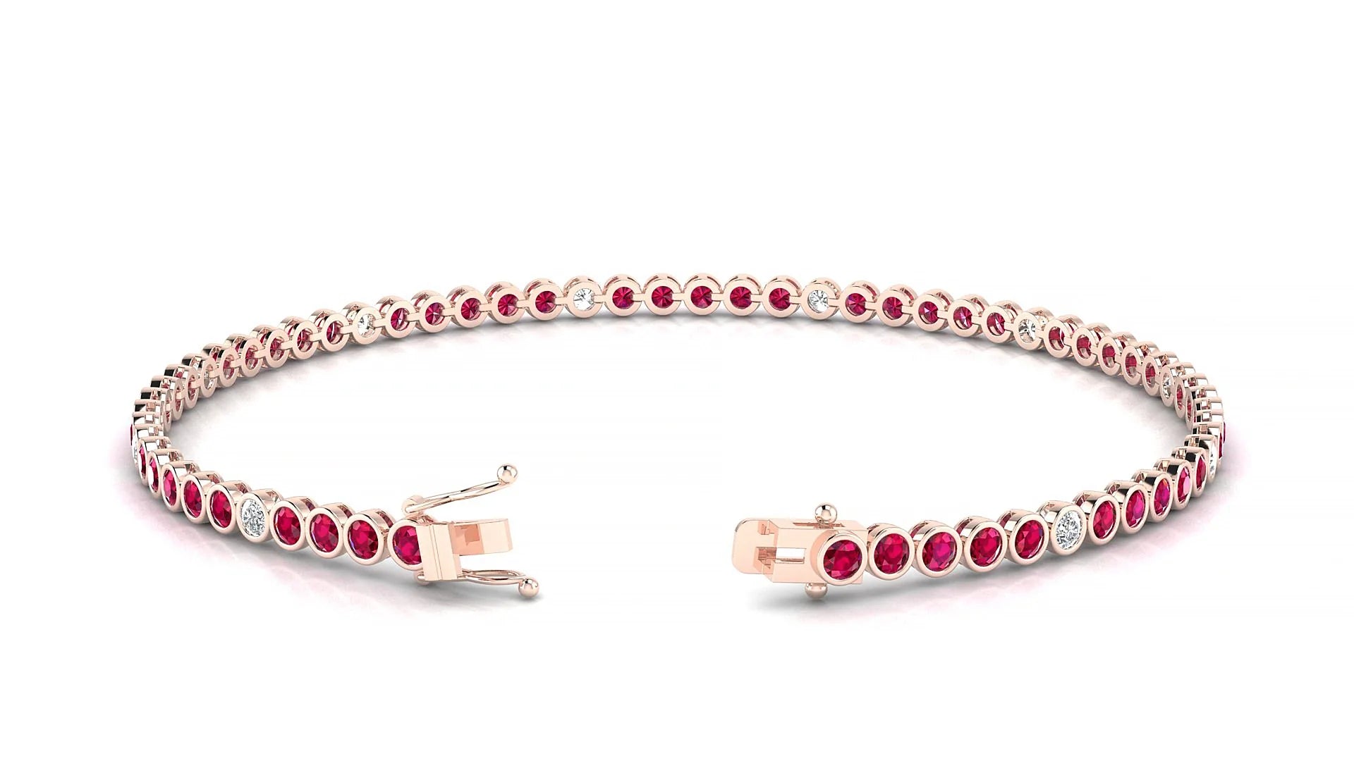 Avila 5-1 | 18k Rose Gold 2 mm Round Natural Ruby & Diamond Tennis Bracelet