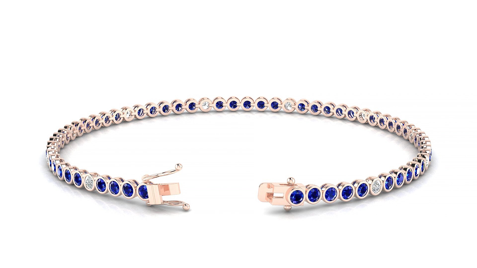 Avila 5-1 | 18k Rose Gold 2 mm Round Natural Sapphire & Diamond 17 cm Tennis Bracelet