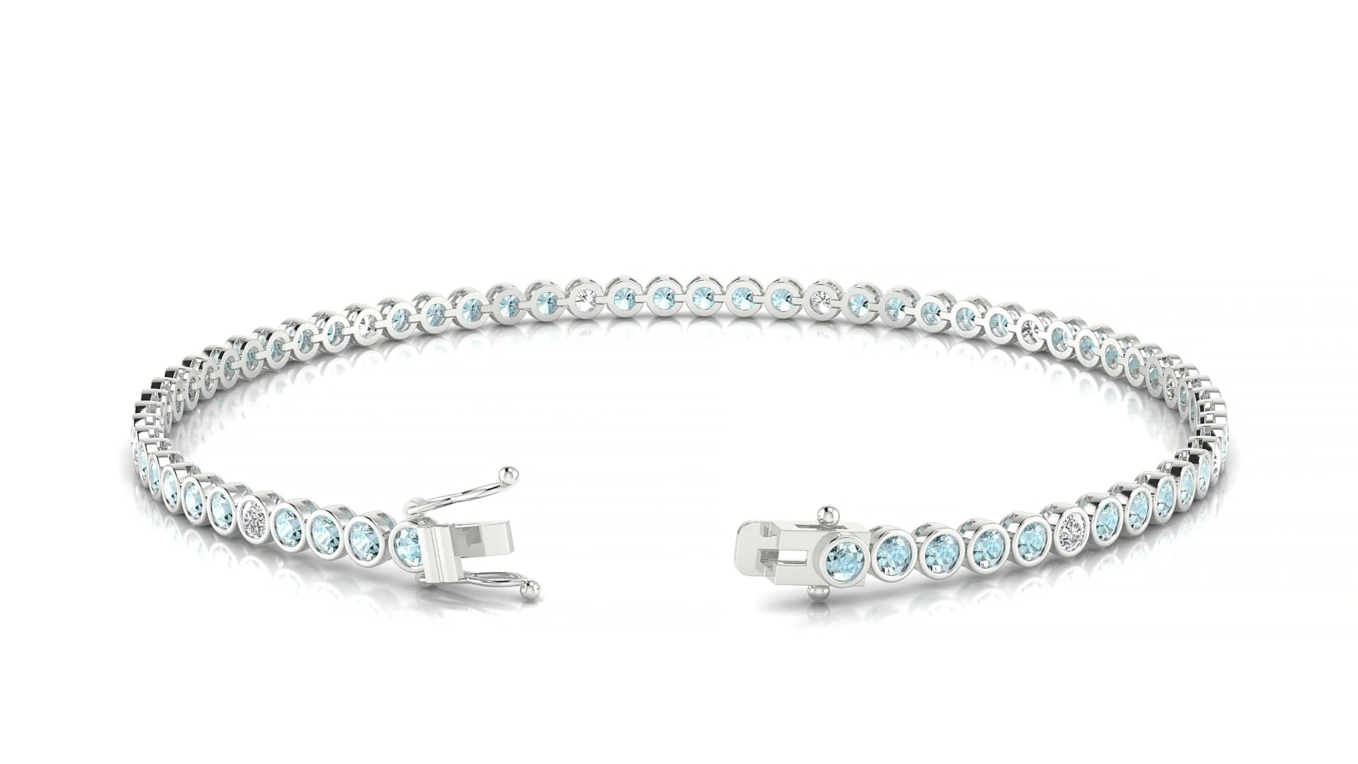 Avila 5-1 | 18k White Gold 2 mm Round Natural Aquamarine & Diamond Tennis Bracelet