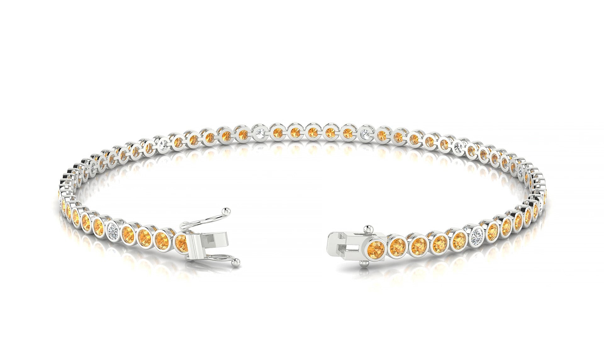 Avila 5-1 | 18k White Gold 2 mm Round Natural Citrine & Diamond 19 cm Tennis Bracelet