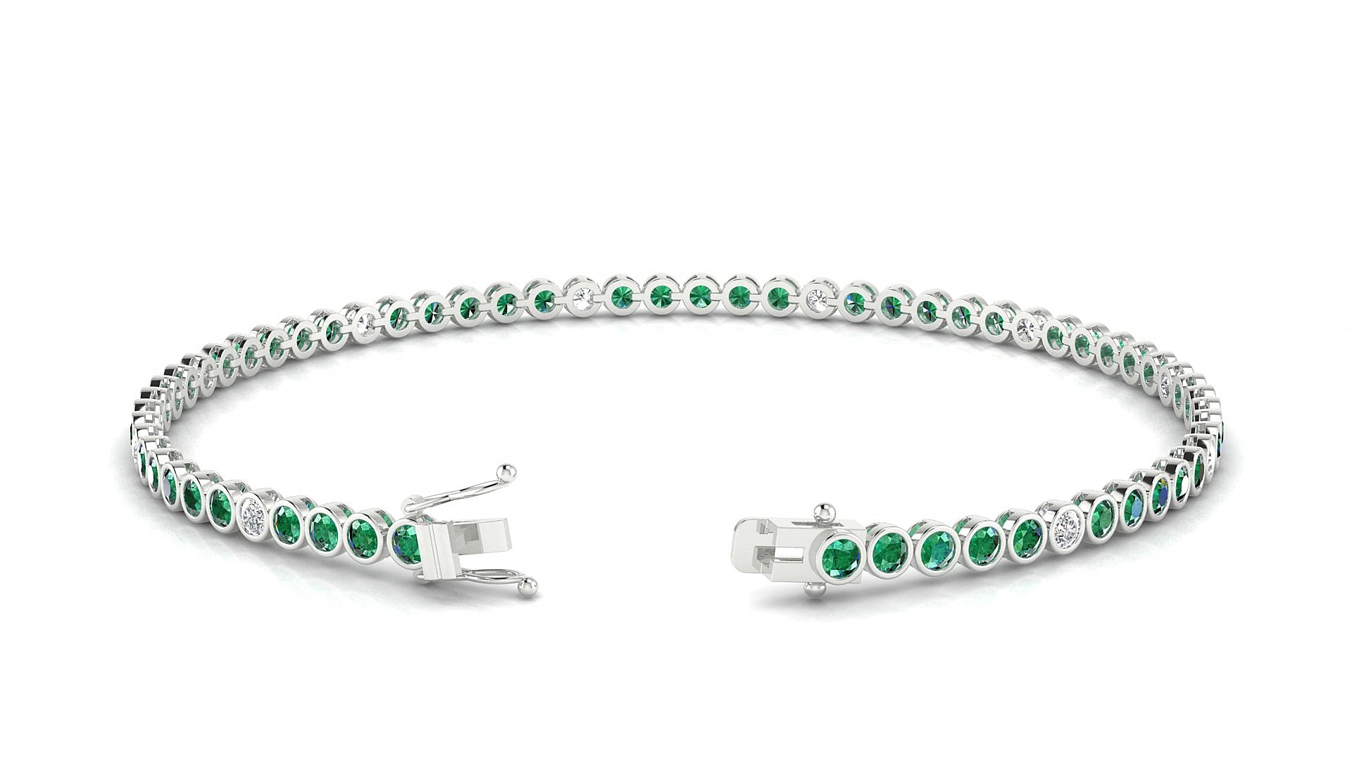 Avila 5-1 | 18k White Gold 2 mm Round Natural Emerald & Diamond 20 cm Tennis Bracelet