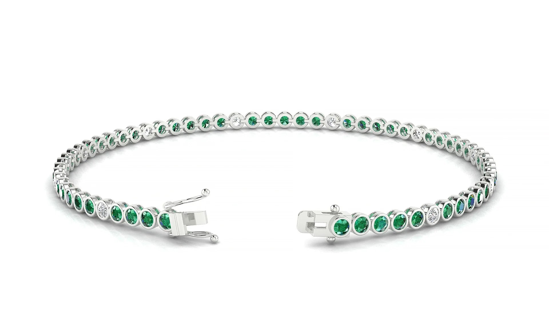 Avila 5-1 | 18k White Gold 2 mm Round Natural Emerald & Diamond Tennis Bracelet
