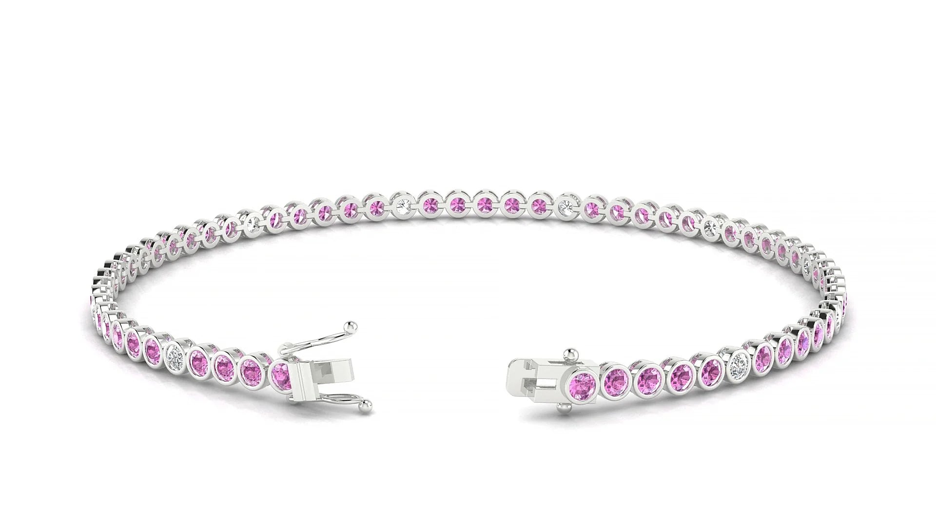 Avila 5-1 | 18k White Gold 2 mm Round Natural Pink Sapphire & Diamond Tennis Bracelet
