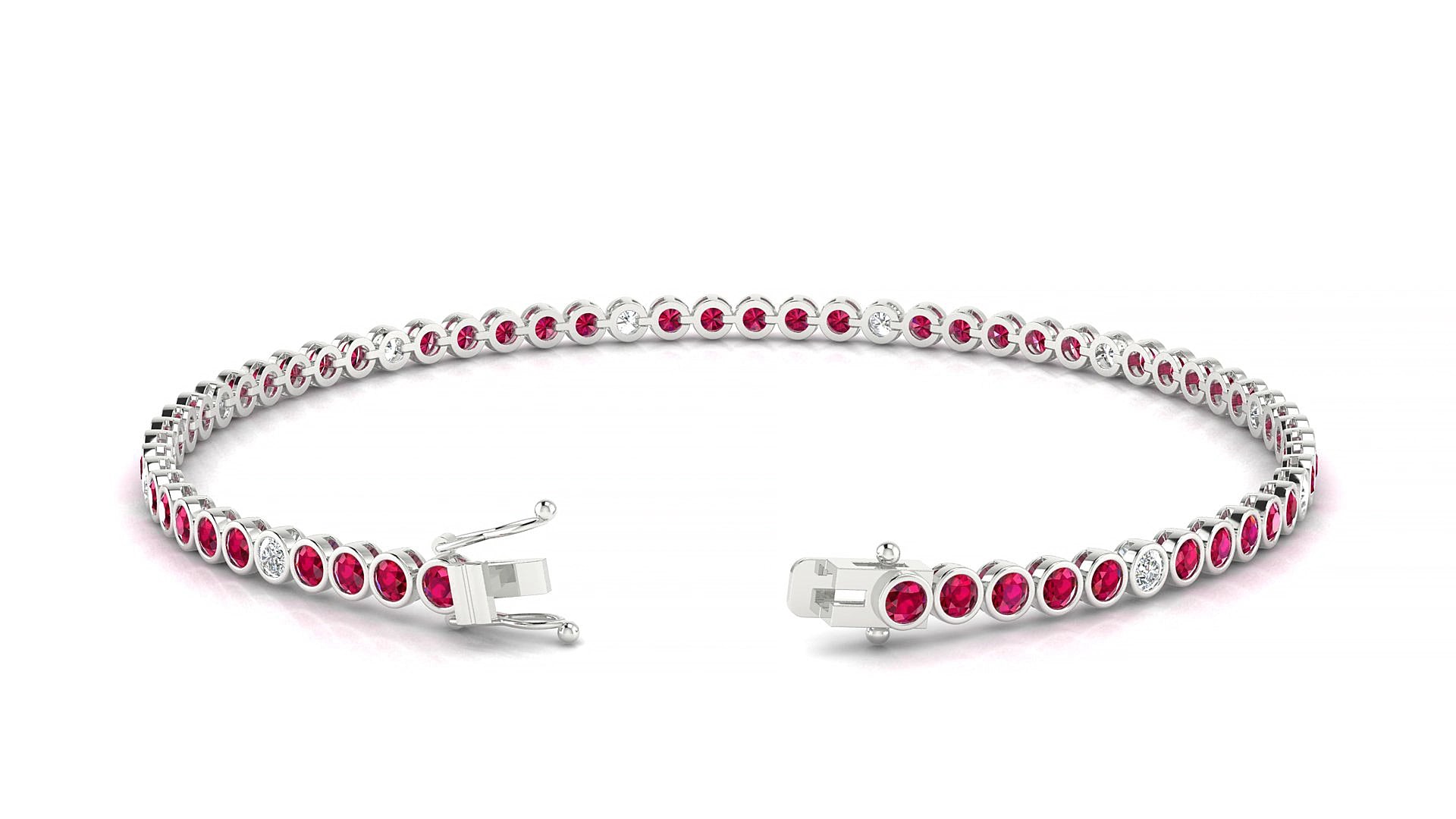 Avila 5-1 | 18k White Gold 2 mm Round Natural Ruby & Diamond 17 cm Tennis Bracelet