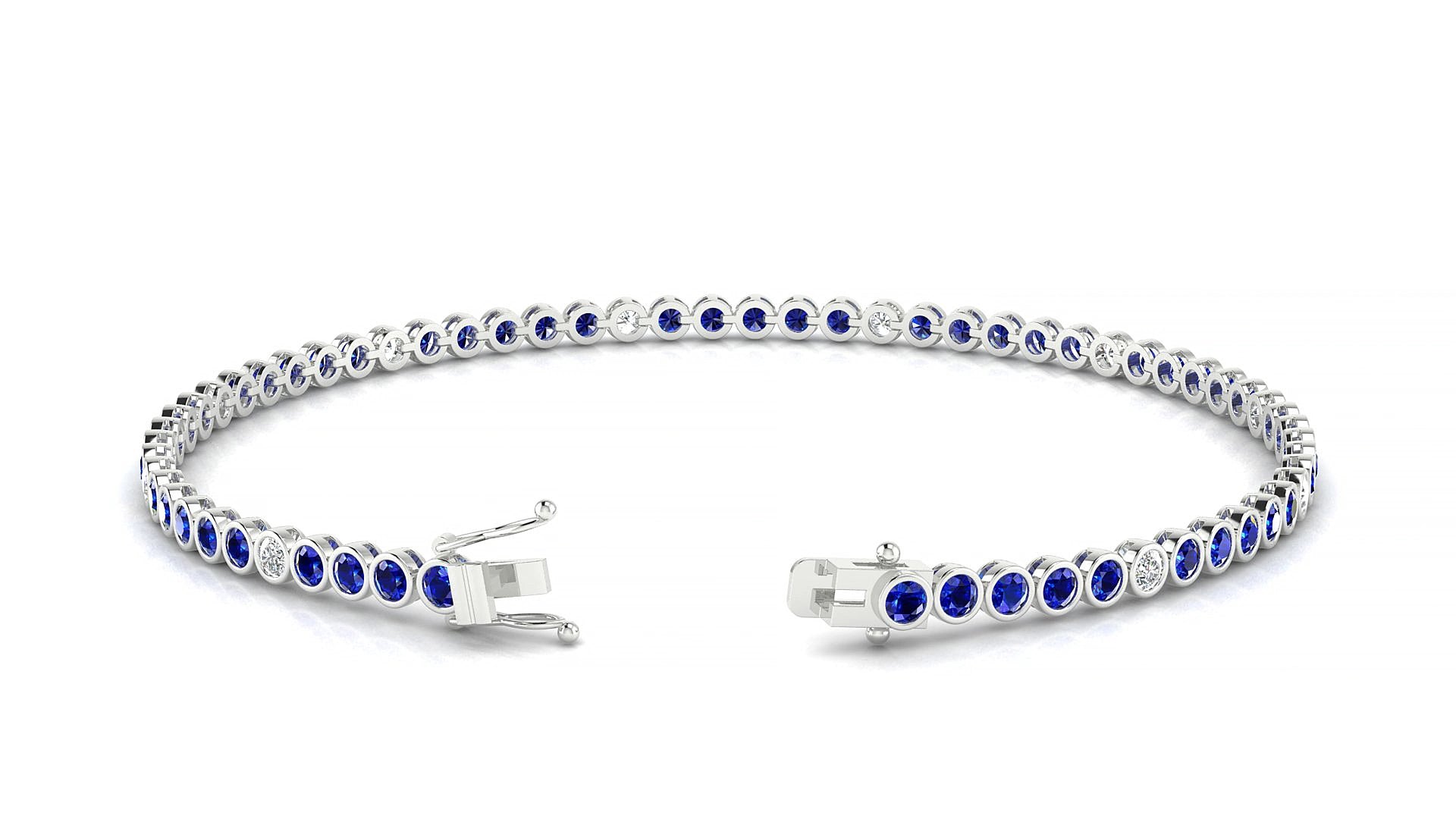 Avila 5-1 | 18k White Gold 2 mm Round Natural Sapphire & Diamond 15 cm Tennis Bracelet