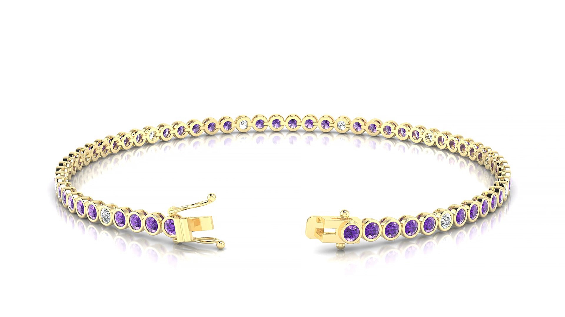 Avila 5-1 | 18k Yellow Gold 2 mm Round Natural Amethyst & Diamond 18 cm Tennis Bracelet