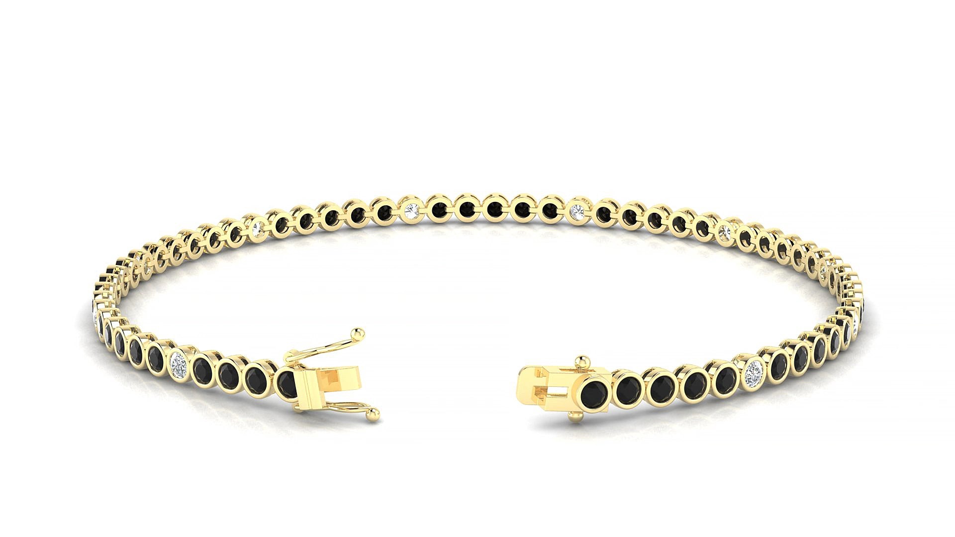 Avila 5-1 | 18k Yellow Gold 2 mm Round Natural Black Diamond & Diamond 15 cm Tennis Bracelet
