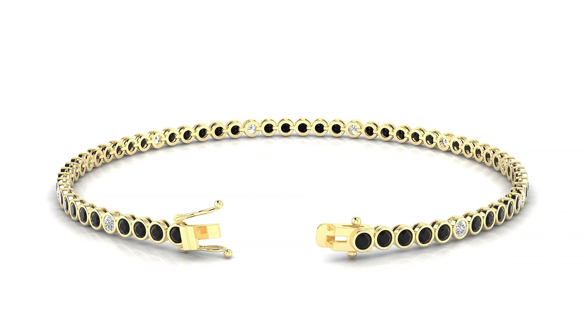 Avila 5-1 | 18k Yellow Gold 2 mm Round Natural Black Diamond & Diamond Tennis Bracelet