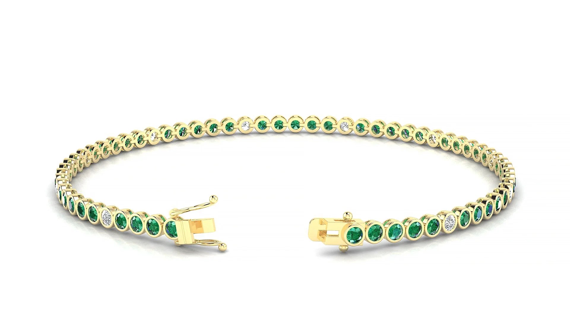 Avila 5-1 | 18k Yellow Gold 2 mm Round Natural Emerald & Diamond Tennis Bracelet