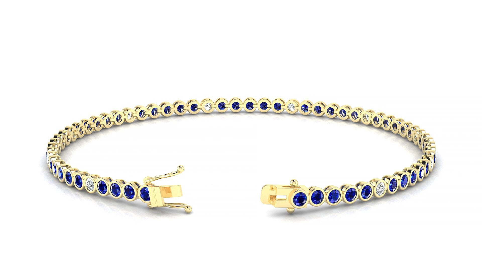 Avila 5-1 | 18k Yellow Gold 2 mm Round Natural Sapphire & Diamond 15 cm Tennis Bracelet