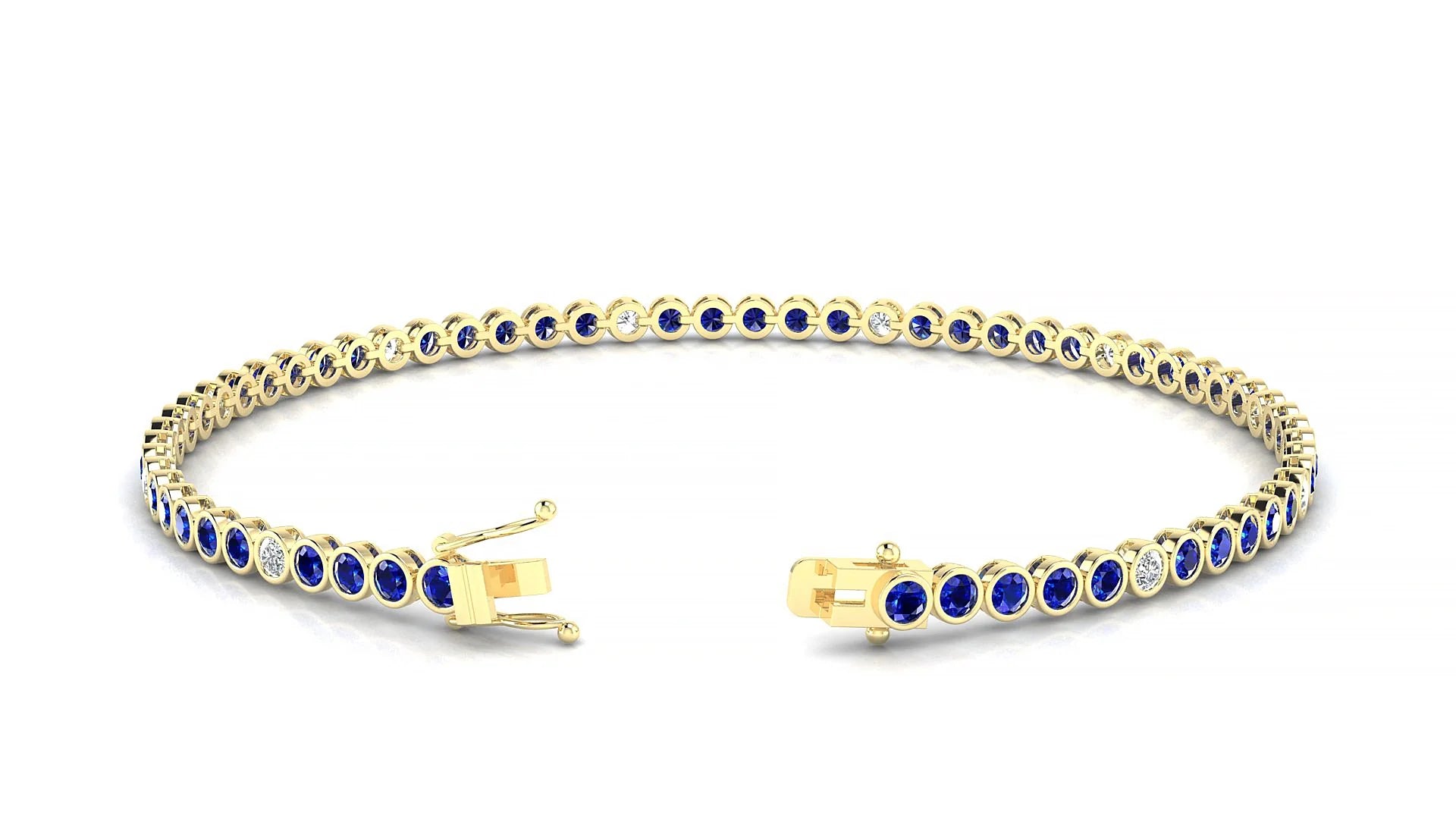 Avila 5-1 | 18k Yellow Gold 2 mm Round Natural Sapphire & Diamond Tennis Bracelet