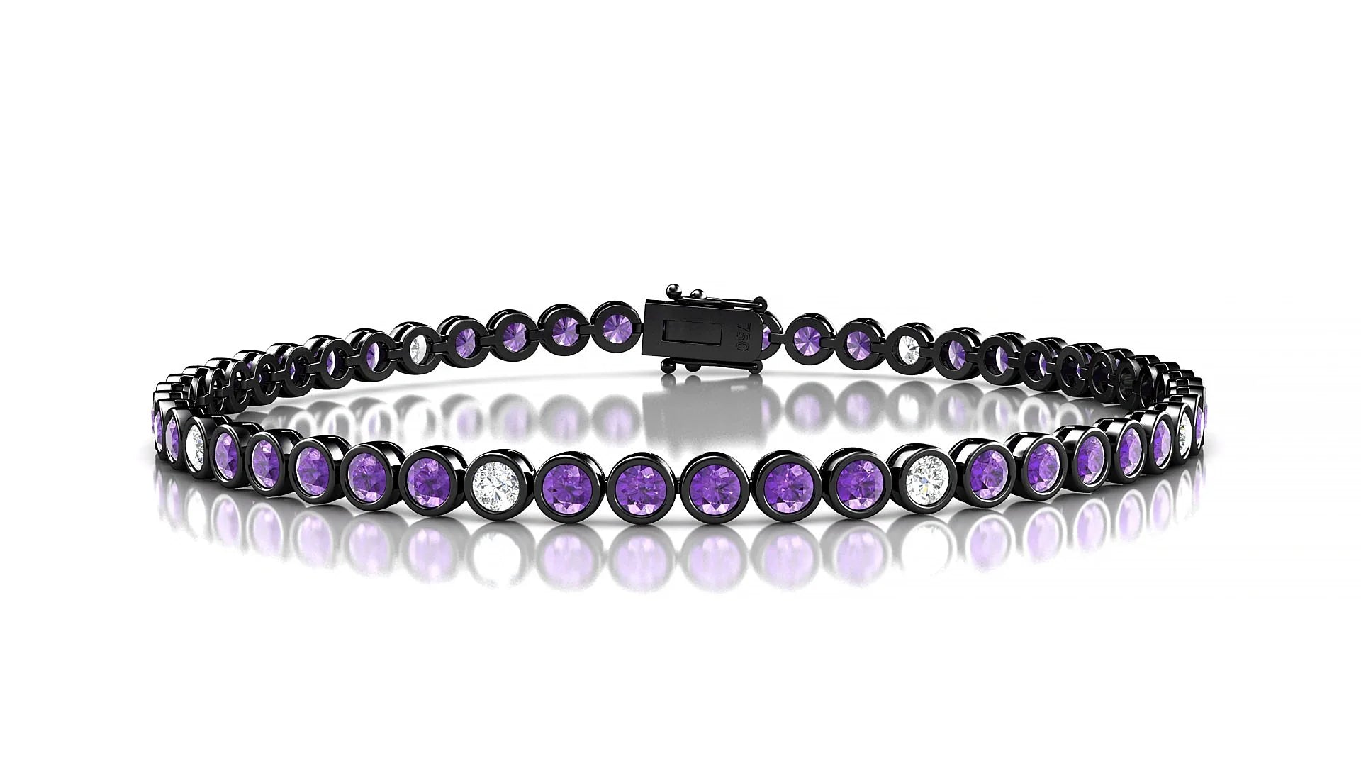 Avila 5-1 | 18k Black Gold 2.5 mm Round Natural Amethyst & Diamond Tennis Bracelet